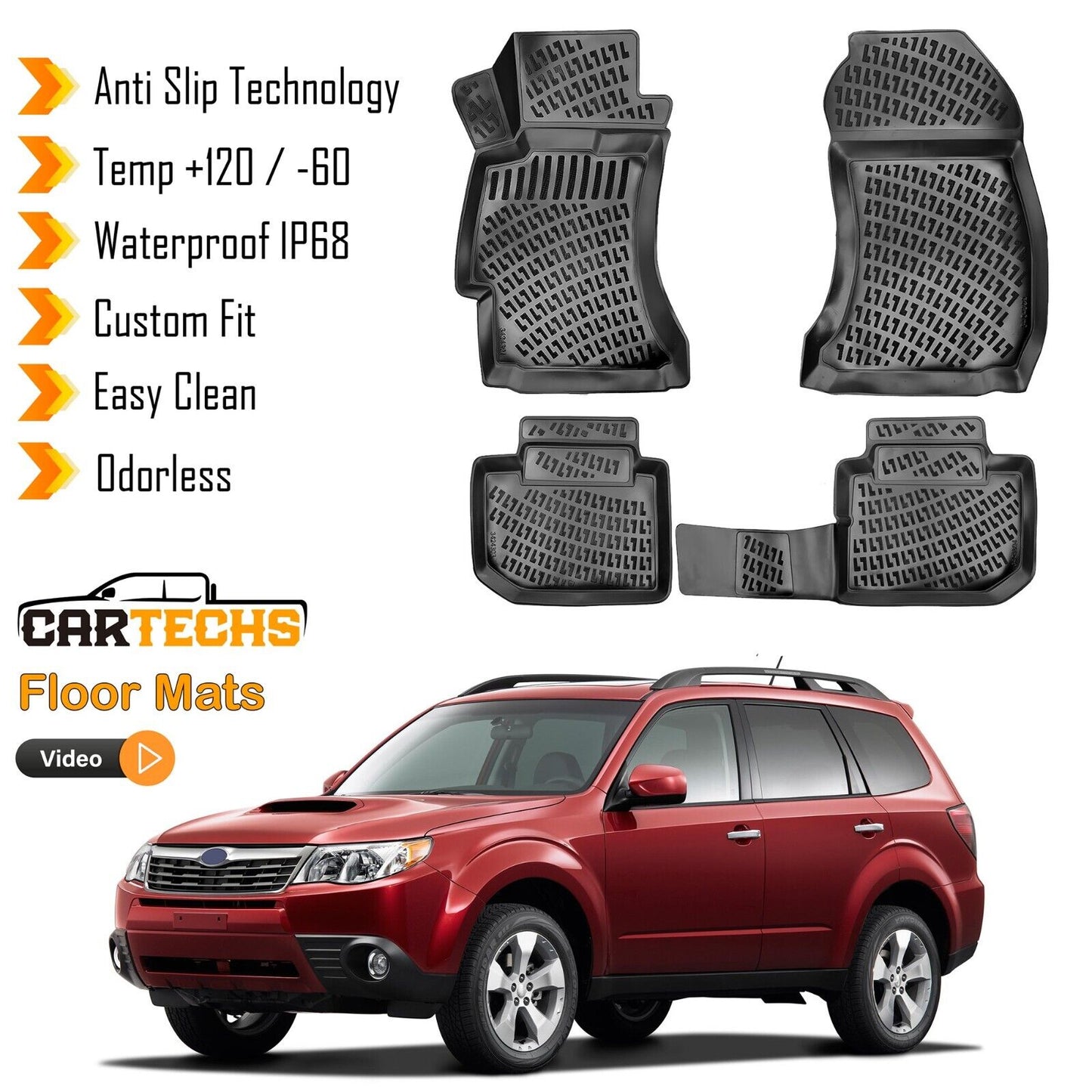 Floor Mats Liner Fits Subaru Forester 2009-2014 Waterproof 3D Molded Black 4 Pcs