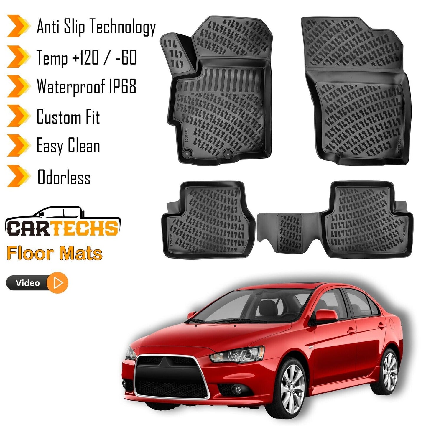 Floor Mats Liner Fits Mitsubishi Lancer 2008-2017 3D Molded All Weather Black 4x