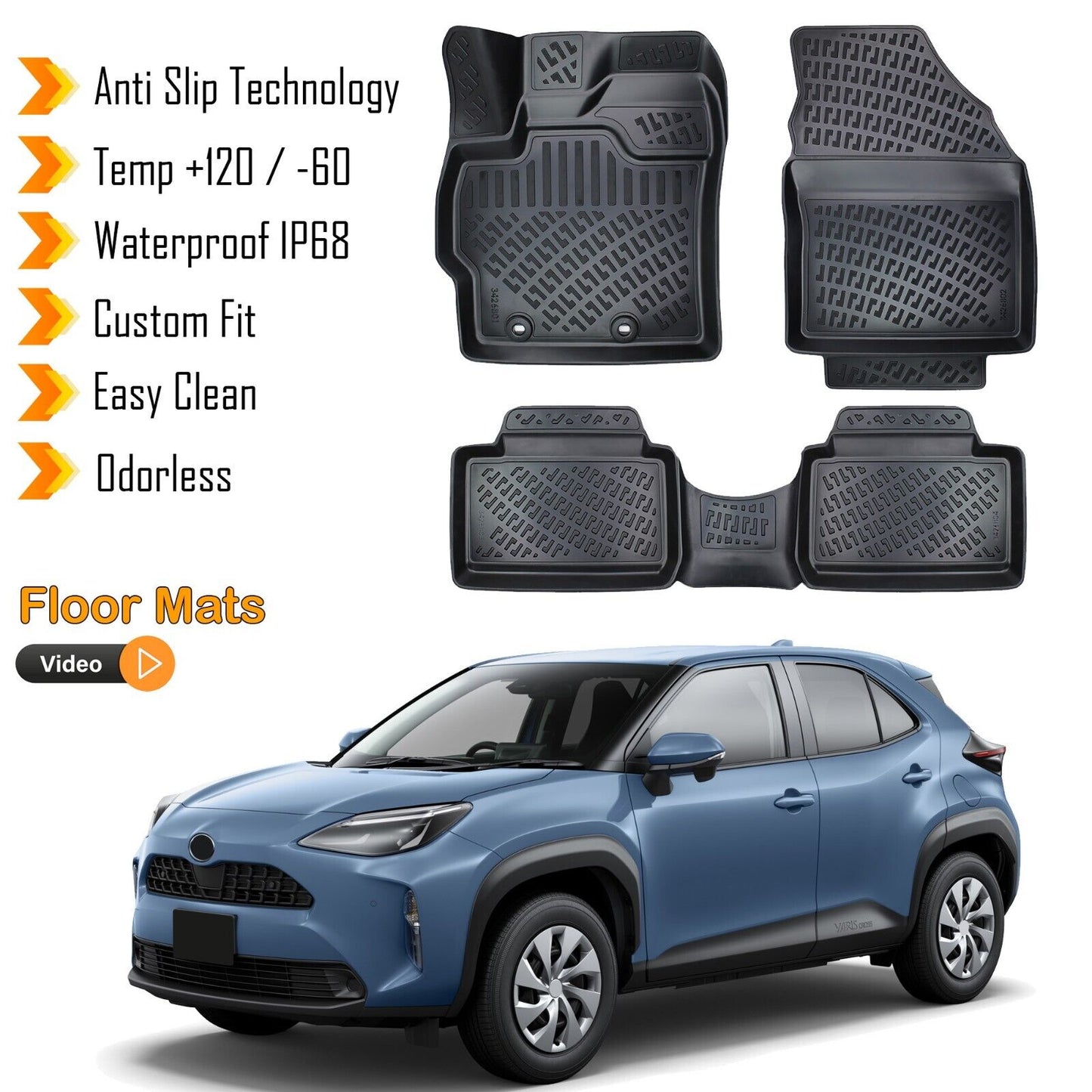 Floor Mats Liner Fits Toyota Yaris Cross 2022-2024 Waterproof 3D All Weather 4x