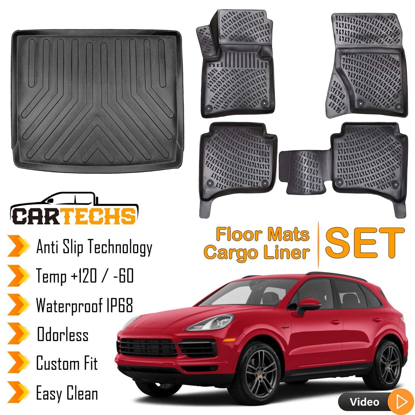 Floor Mats + Cargo Trunk Liner Fits Porsche Cayenne 2011-2017 3D Waterproof SET