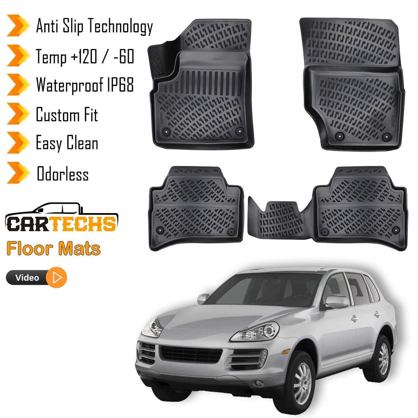 Floor Mats Liner Fits Porsche Cayenne 2003-2010 Waterproof 3D Molded All Weather