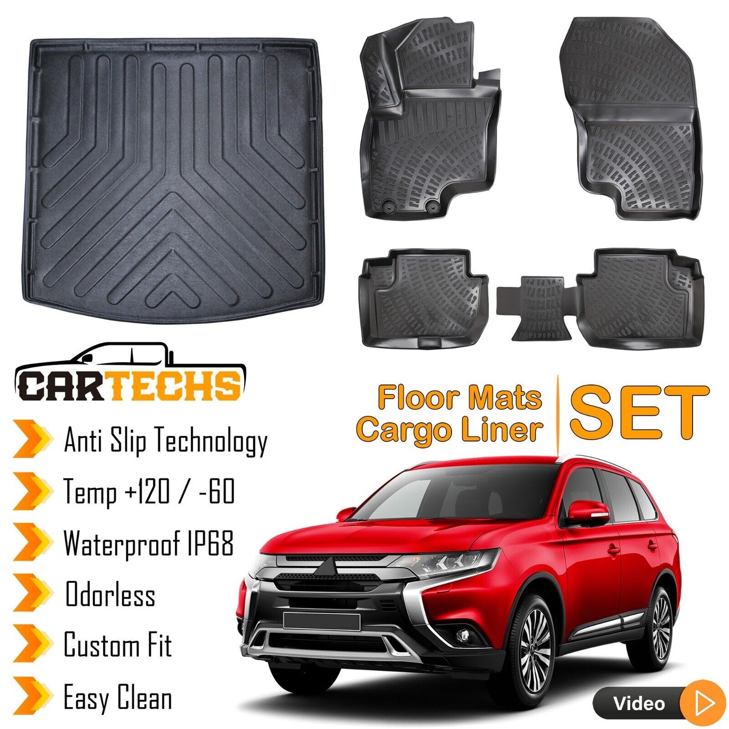 Floor Mat + Cargo Trunk Liner For Mitsubishi Outlander PHEV Hybrid 2020-2023 SET