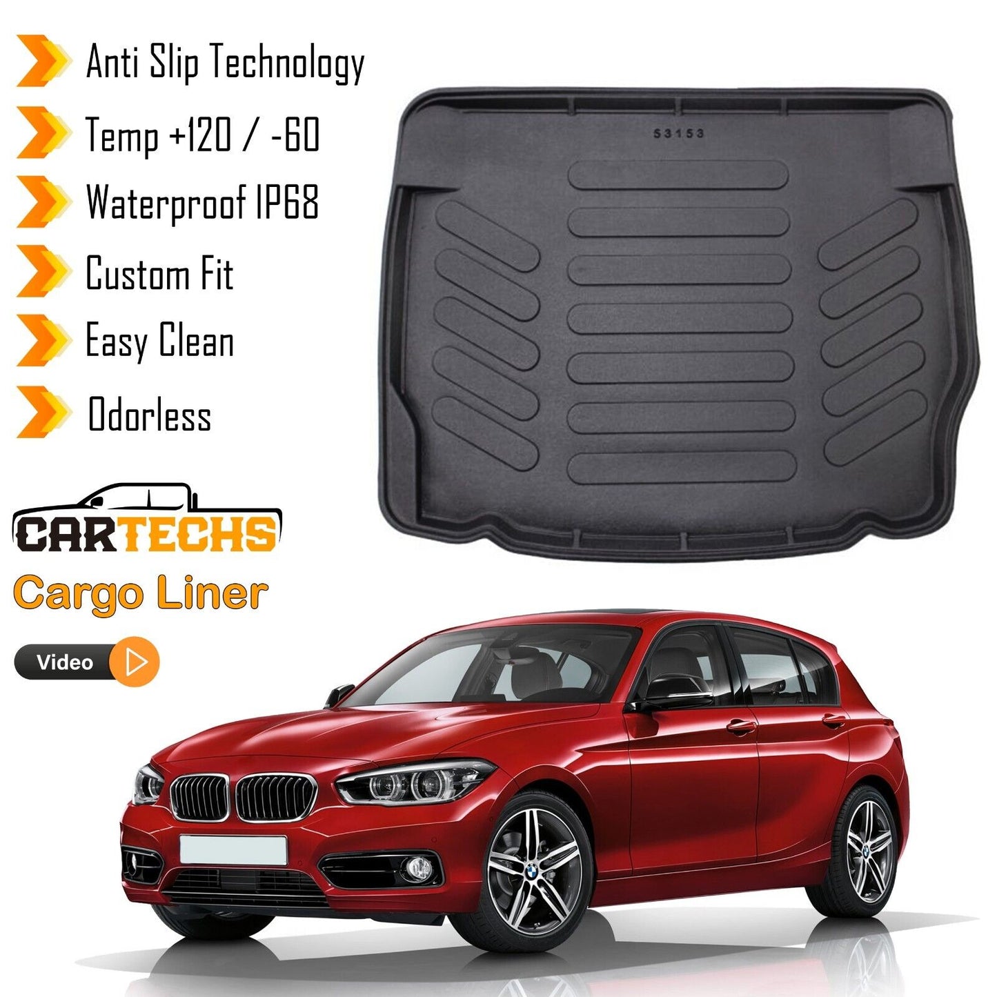 Cargo Liner Rear Trunk Floor Mat Fits BMW 1 Series F20 2012-2019 Black Boot Tray