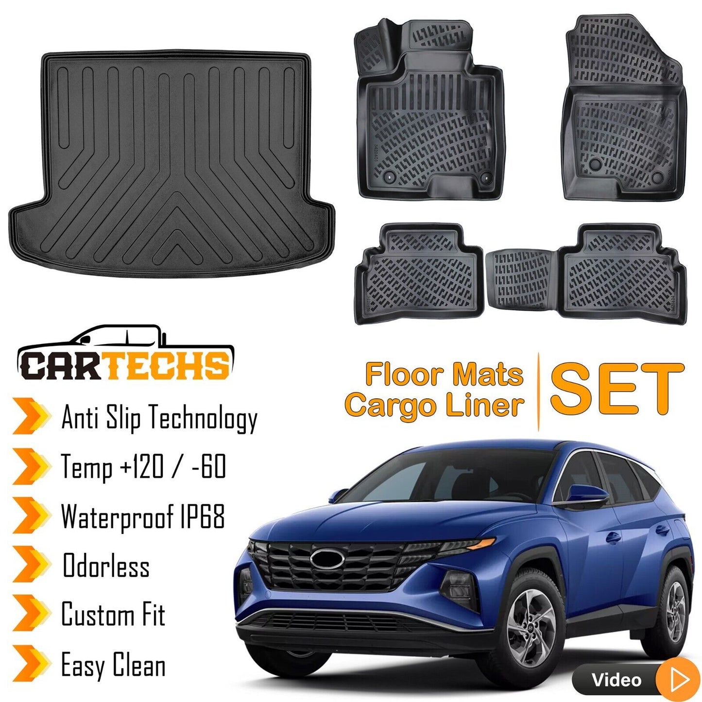 Floor Mats + Cargo Trunk Liner Fits Hyundai Tucson USA 2021-2024 Waterproof SET