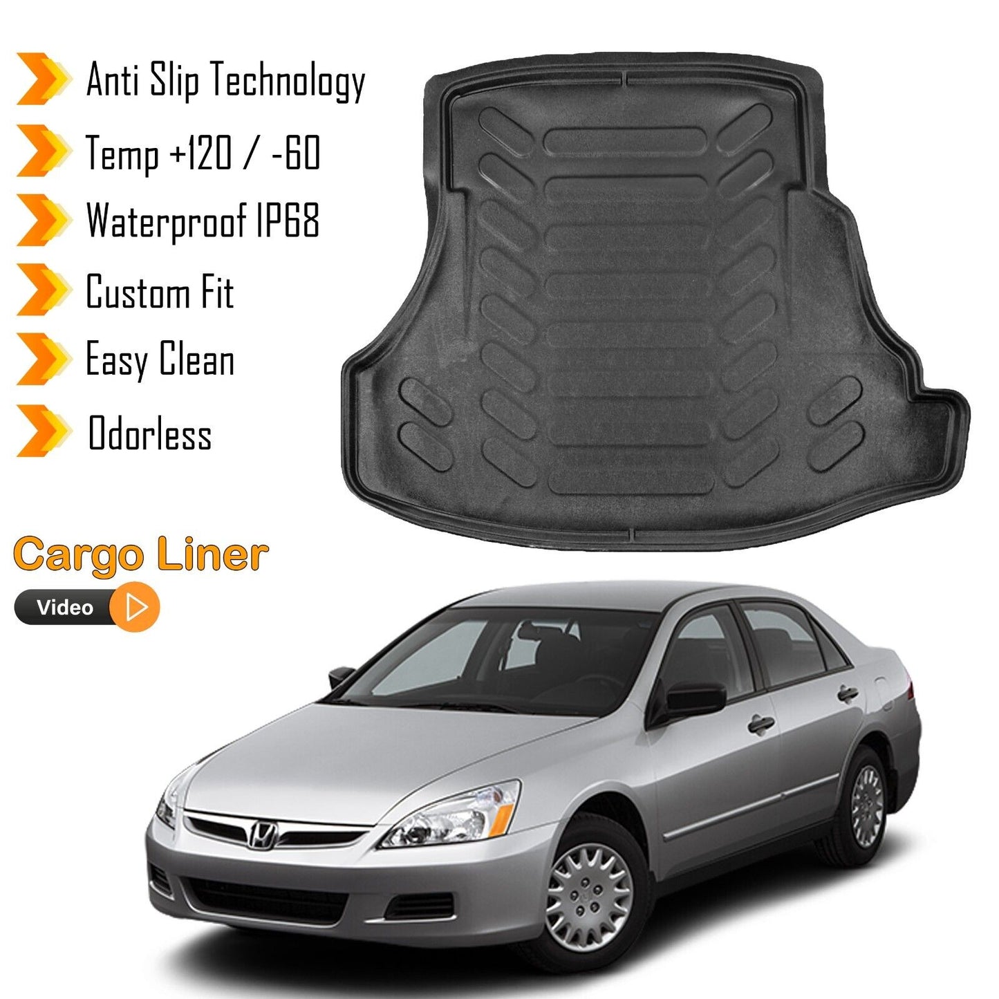 Cargo Liner Rear Trunk Floor Mat For Honda Accord 2002-2008 3D Boot Tray Black
