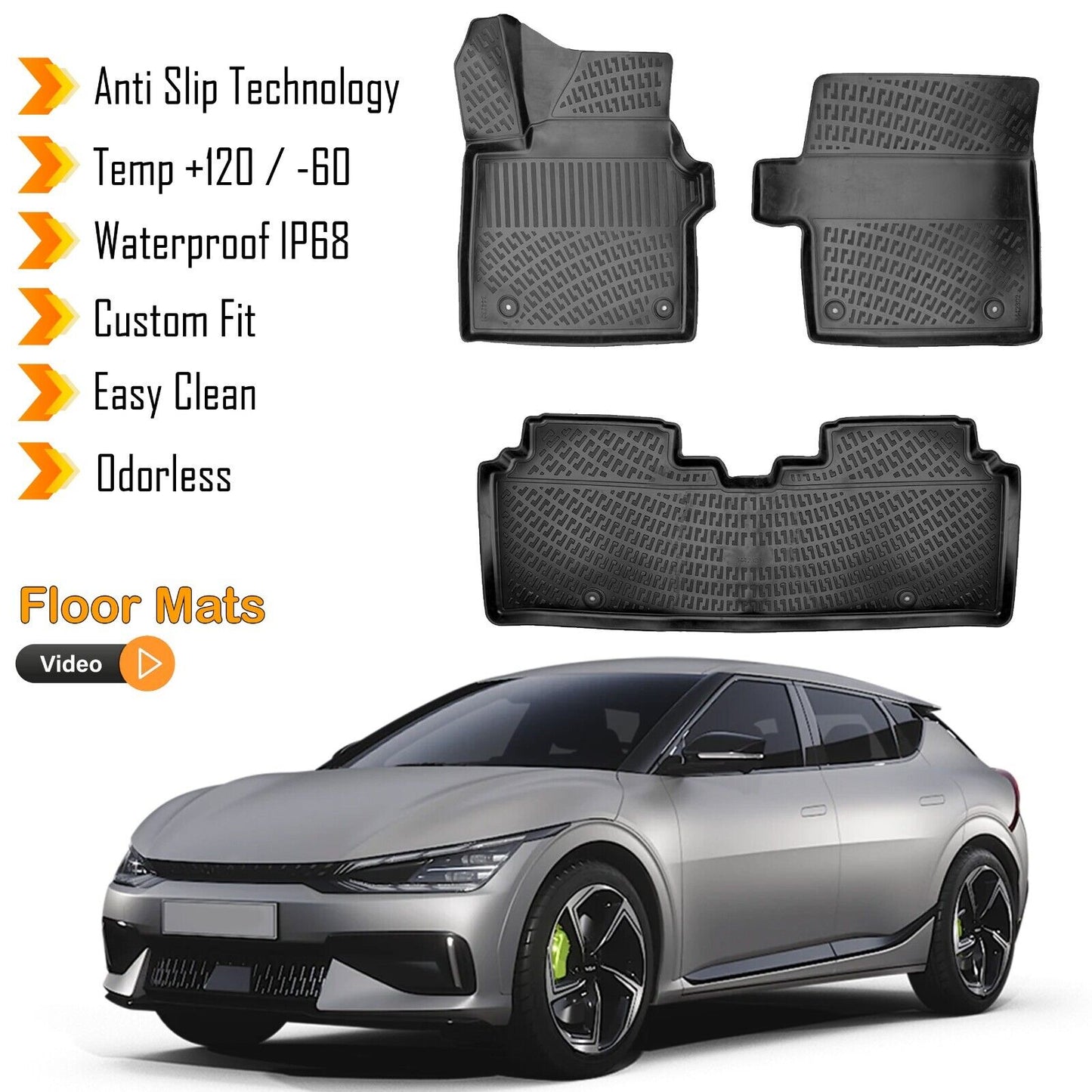 Floor Mats Liner Fits Kia EV6 2022-2023 Waterproof 3D Molded All Weather Black