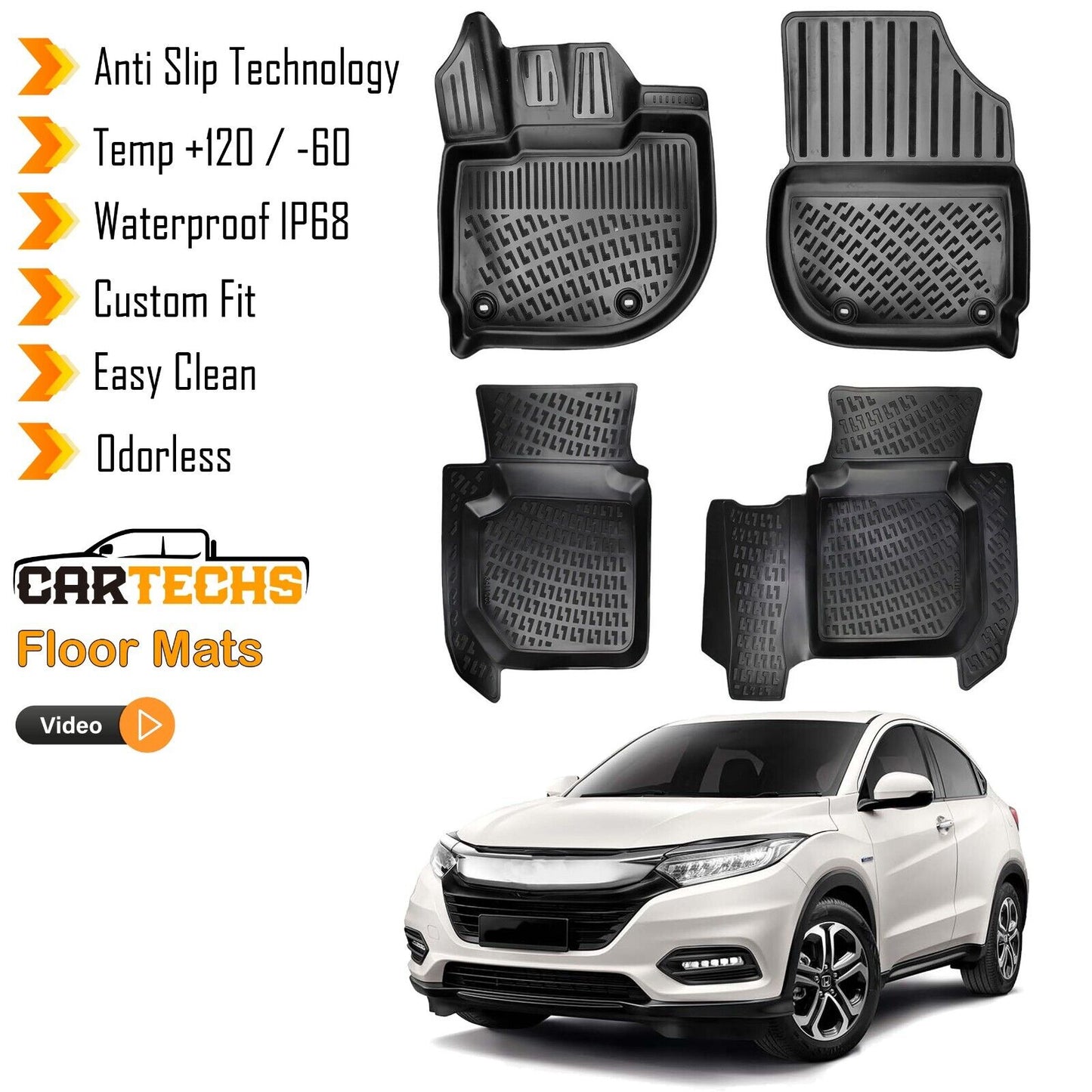 Floor Mats Liner Fits Honda HR-V 2021-2022 Waterproof 3D Molded All Weather 4x