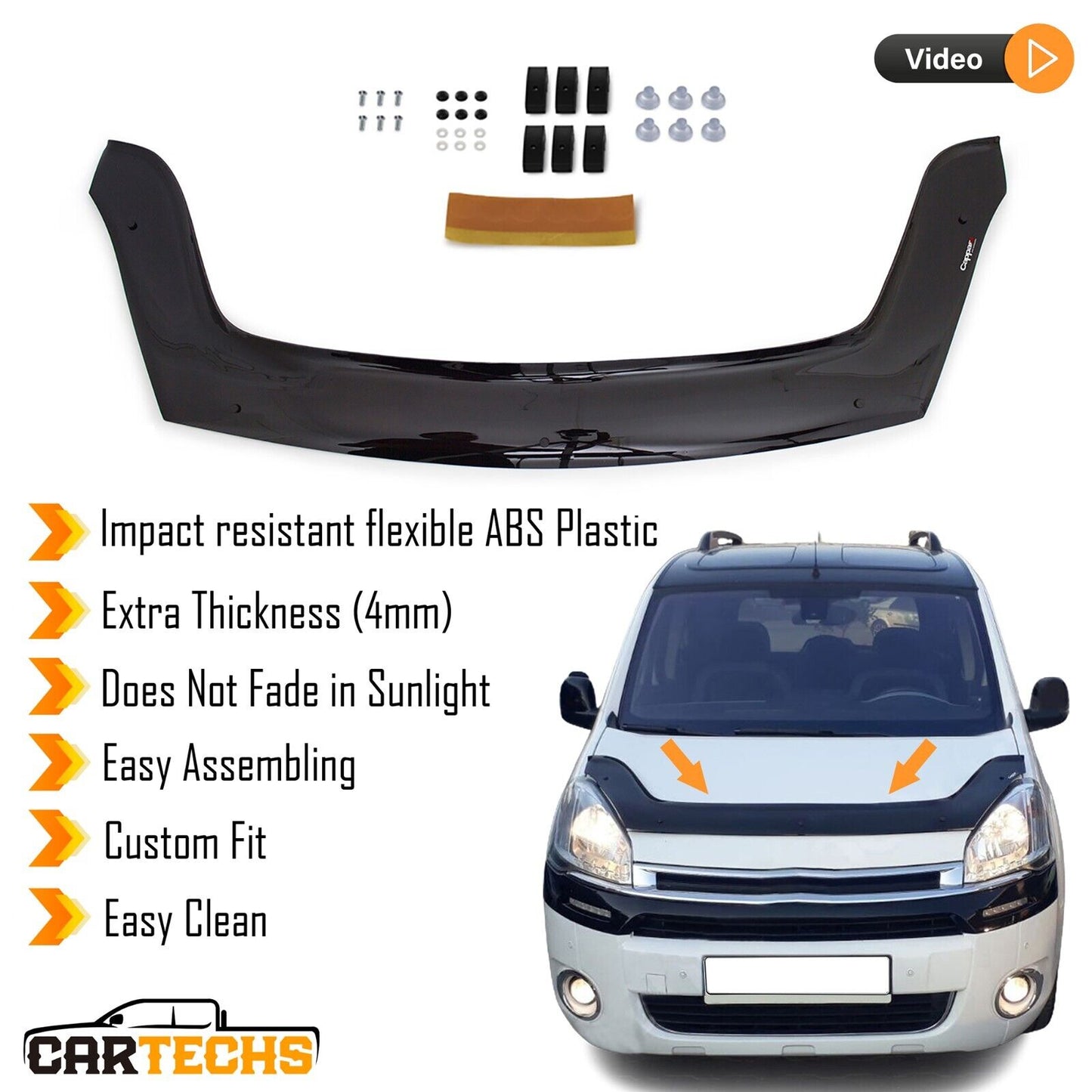 Hood Deflector Guard Fits Citroen Berlingo 2008-2018 Bug Shield Bonnet Protector