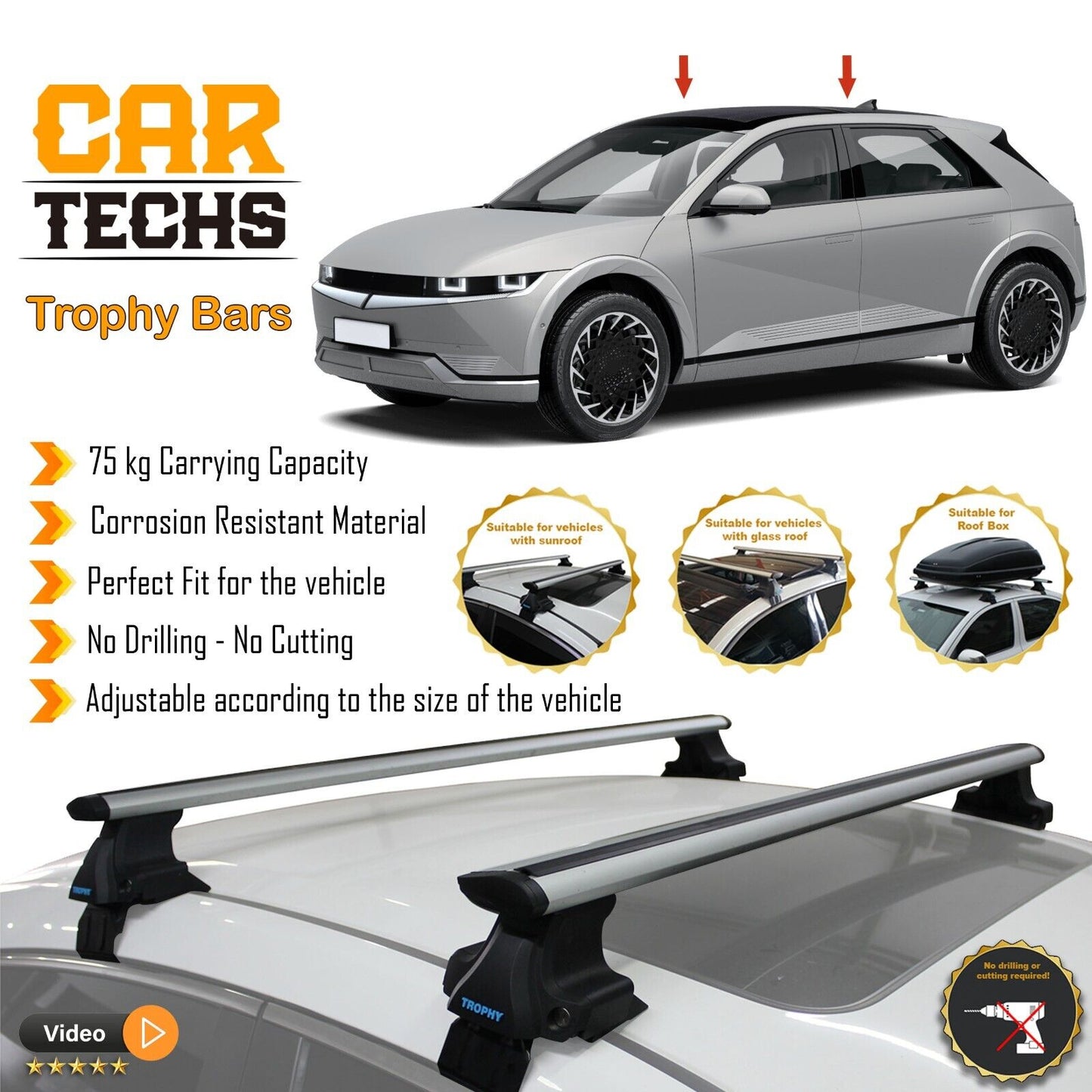 Fits Hyundai Ioniq 5 EV 2022-2024 Smooth Top Roof Rack Cross Bar Carrier Rail