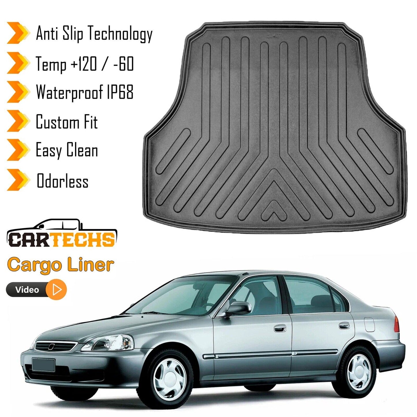 Cargo Liner Rear Trunk Floor Mat For Honda Civic Sedan 1995-2000 All Weather