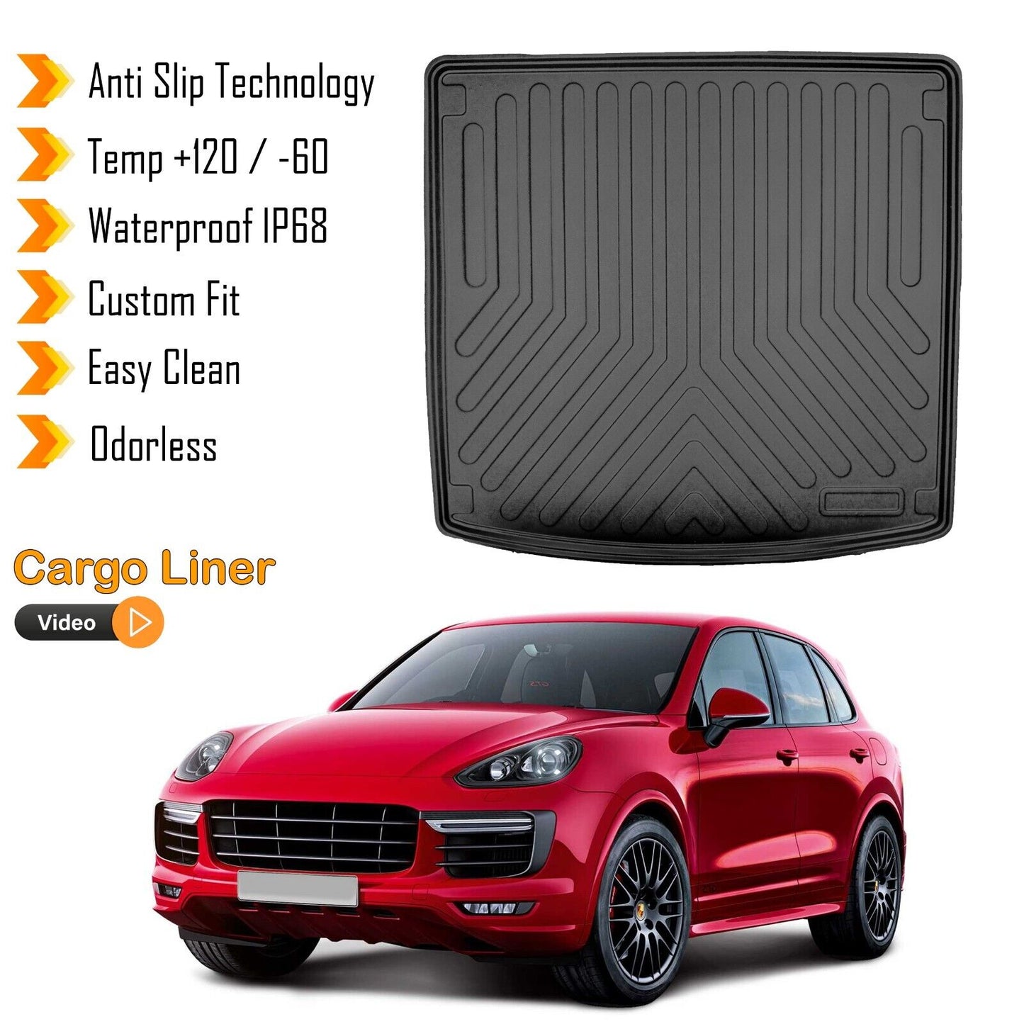 Cargo Liner Rear Trunk Floor Mat Fits Porsche Cayenne 2018-2024 Boot Tray Black
