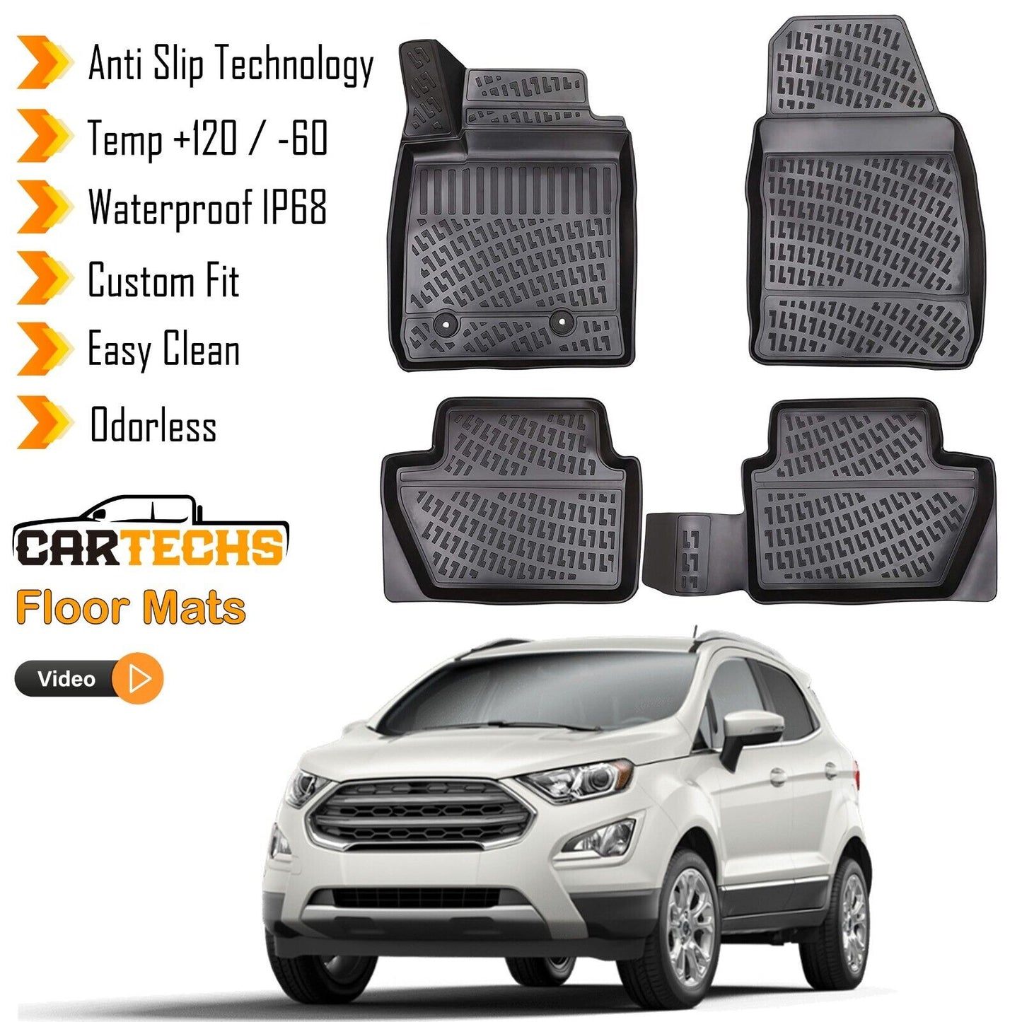Floor Mats Liner Fits Ford Ecosport 2017-2022 Waterproof 3D Molded All Weather