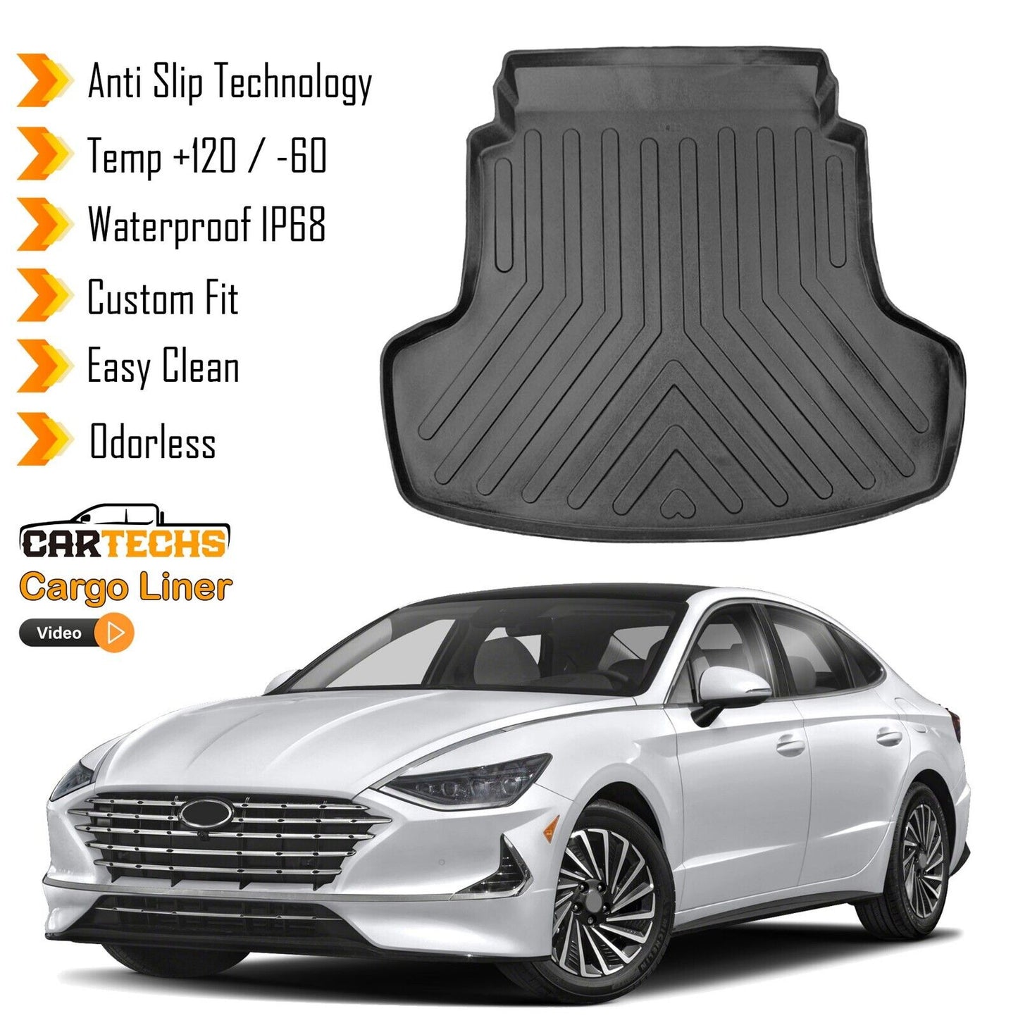Cargo Liner Rear Trunk Floor Mat Fits Hyundai Sonata 2020-2024 Boot Tray Black