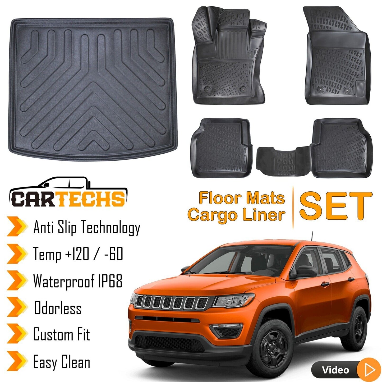 Floor Mats + Cargo Trunk Liner Fits Jeep Compass 2017-2023 3D Eco Set