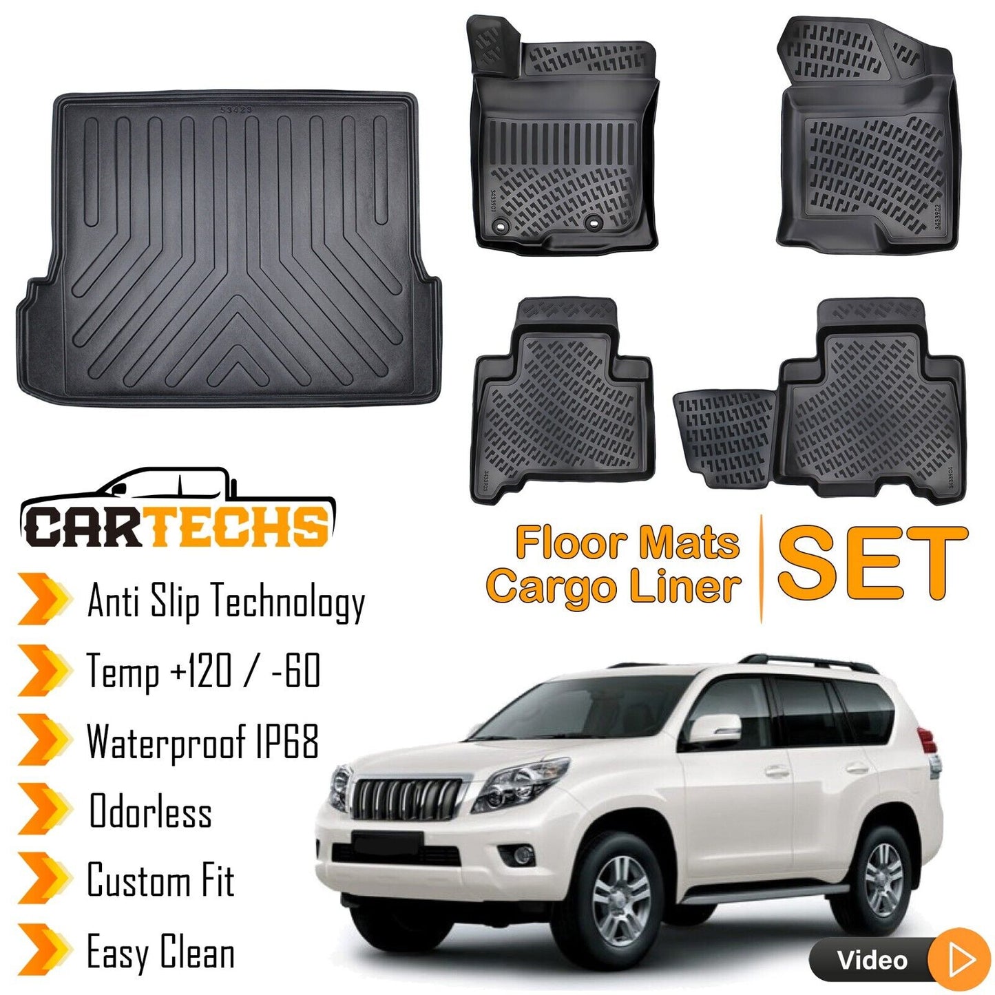 Floor Mats + Cargo Trunk Liner Fits Toyota Land Cruiser Prado 2009-2023 3D SET