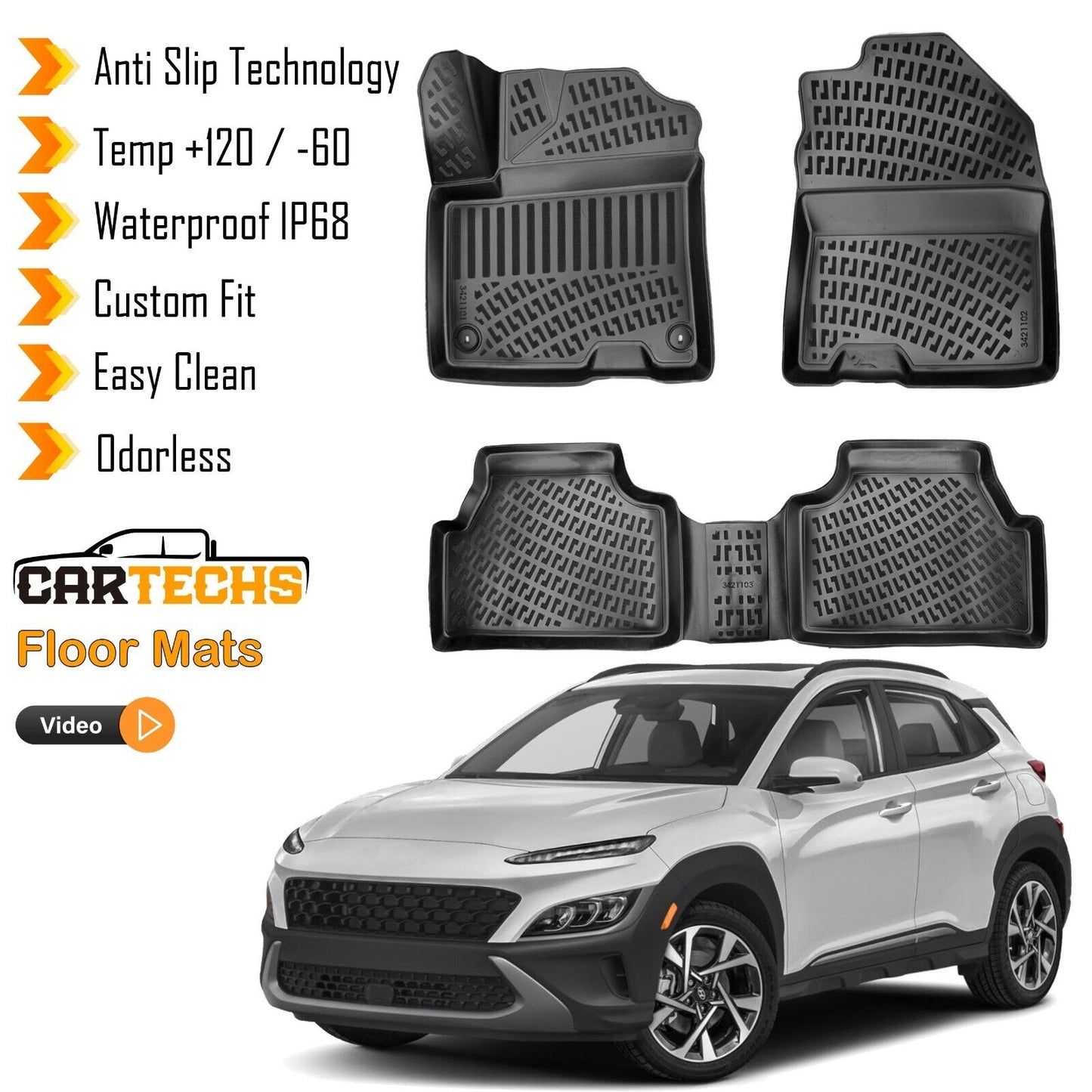 Floor Mats Liner Fits Hyundai Kona Electric 2019-2023 3D Molded All Weather