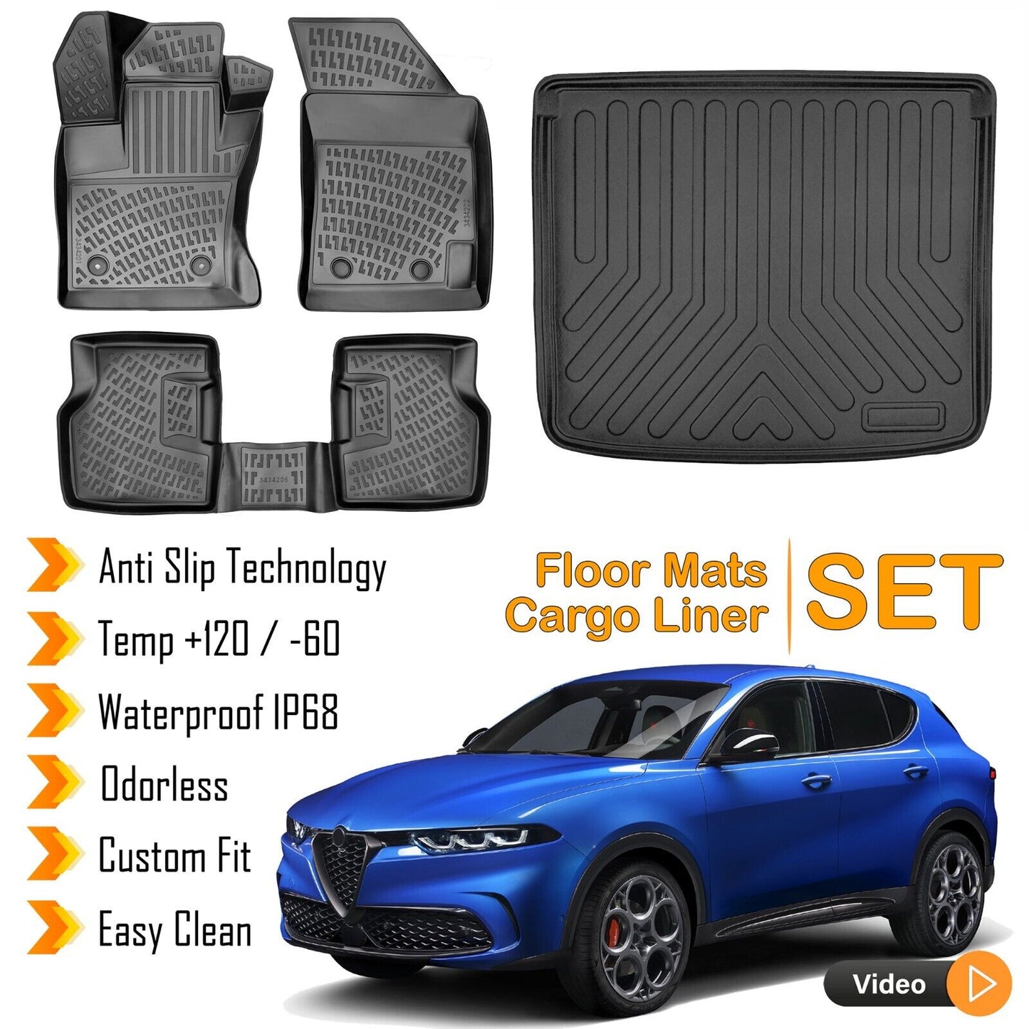 Floor Mats + UPPER Cargo Trunk Liner Fits Alfa Romeo Tonale 2022-2024 SET