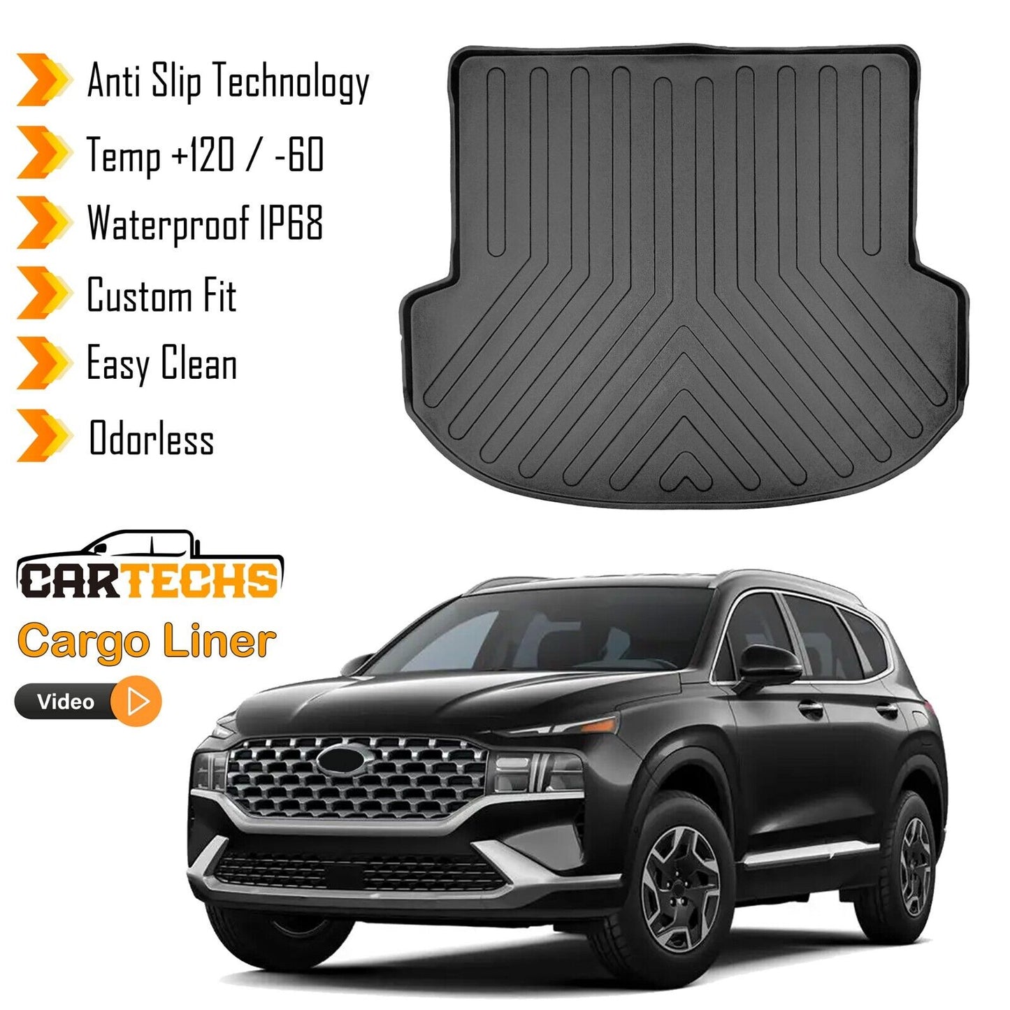 Cargo Liner Rear Trunk Floor Mat For Hyundai Santa Fe Hybrid 5 Seat 2021-2024 3D