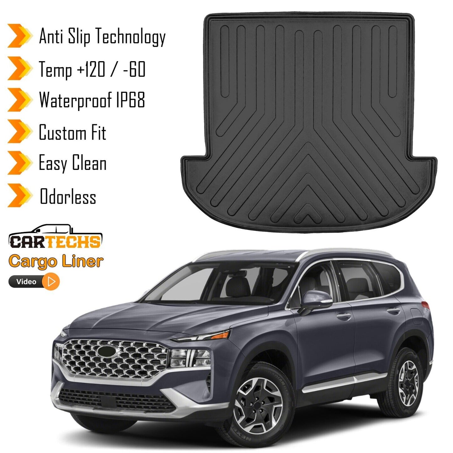 Cargo Liner Rear Trunk Floor Mat For Hyundai Santa Fe Hybrid 5 Seat 2021-2023 3D