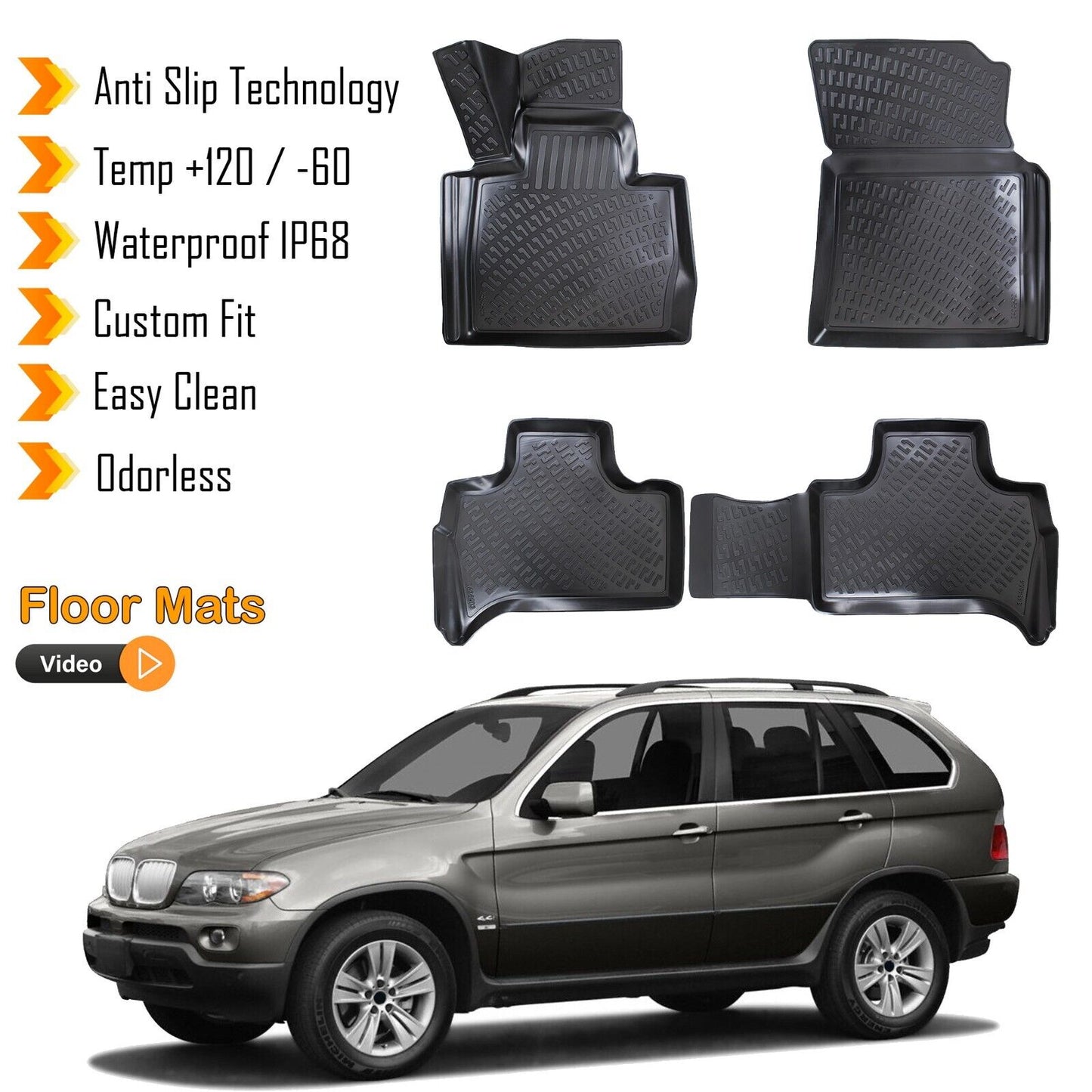 Floor Mats Liner Fits BMW X5 E53 2000-2006 Waterproof 3D Molded All Weather 4Pcs