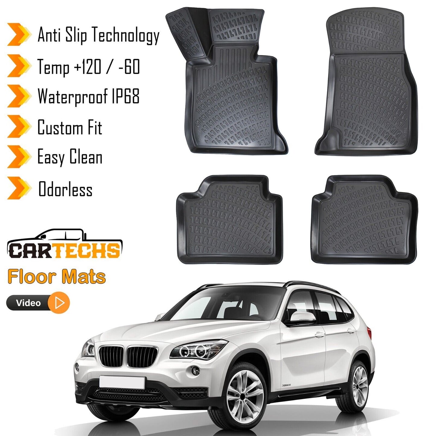 Floor Mats Liner Fits BMW X1 E84 2010-2015 3D Molded Waterproof All Weather 4Pcs