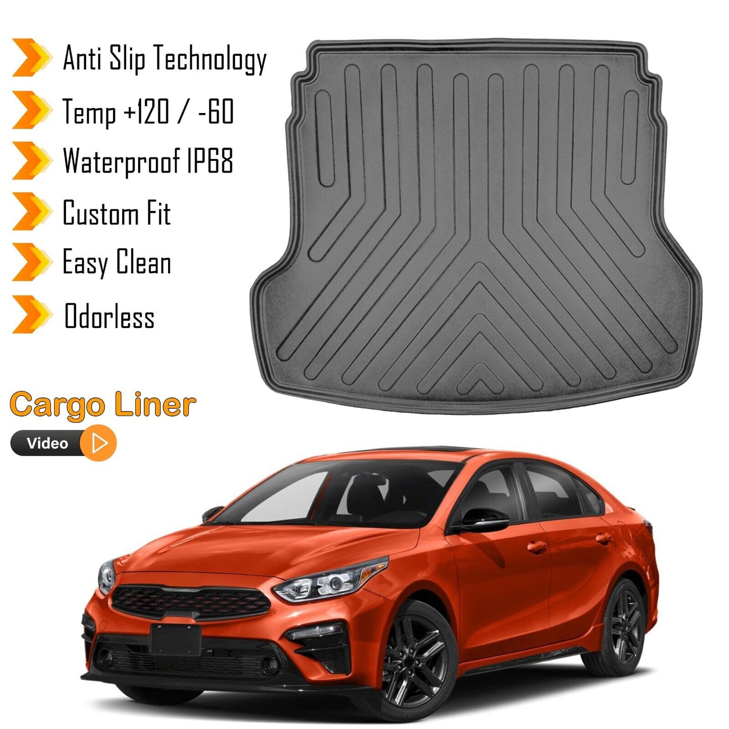 Cargo Liner Rear Trunk Floor Mat Fits Kia Forte 2022-2023 3D Boot Tray Black