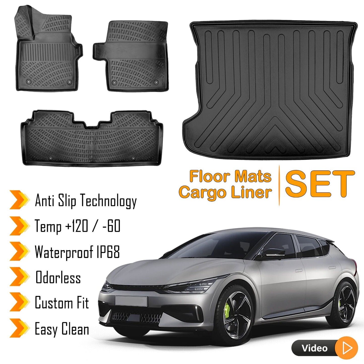 Floor Mats + Cargo Trunk Liner Fits Kia EV6 2022-2024 3D Molded Waterproof SET