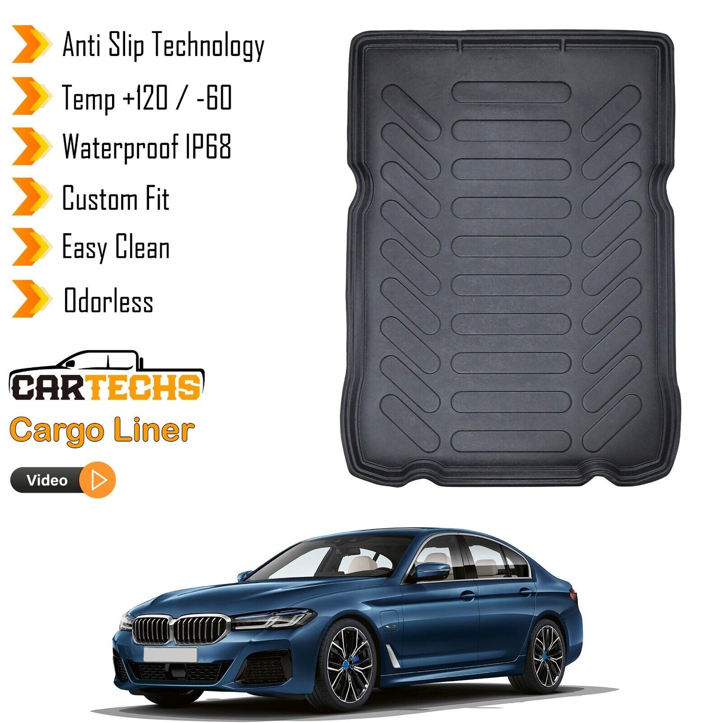 Cargo Liner Rear Trunk Floor Mat Fits BMW 5 Series G30 2017-2023 Black Boot Tray