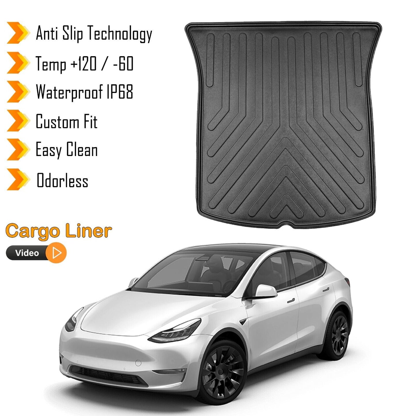 Cargo Liner Rear Trunk Floor Mat For Tesla Model Y 2020-2024 3D Boot Tray Black