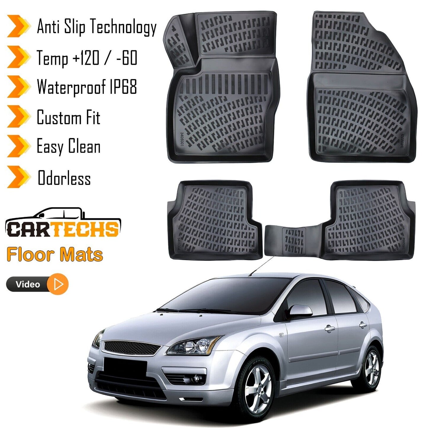 Floor Mats Liner Fits Ford Focus 2 2005-2011 3D Waterproof Black All Weather