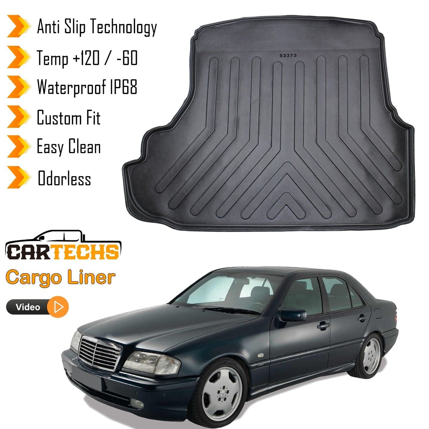 Cargo Liner Rear Trunk Floor Mat Fits Mercedes C-Class W202 1994-2000 3D Black