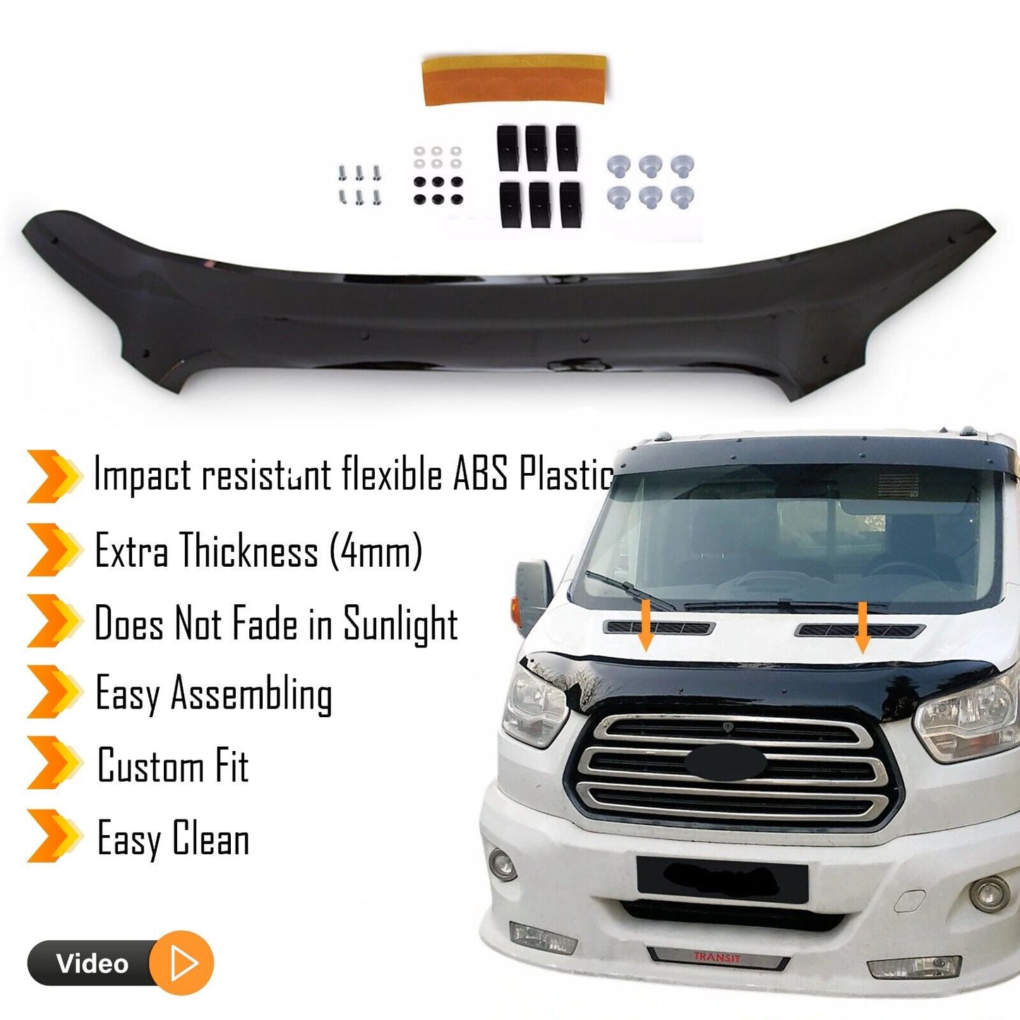 Premium Hood Deflector Guard Fits Ford Transit 2014-2018 Bonnet Protector
