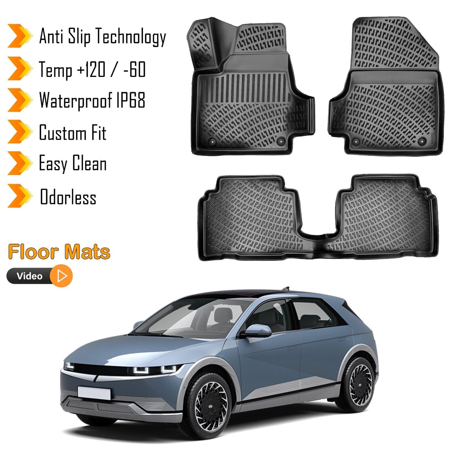 Floor Mats Liner Fits Hyundai Ioniq 5 2021-2023 Waterproof 3D Molded Black 4 Pcs