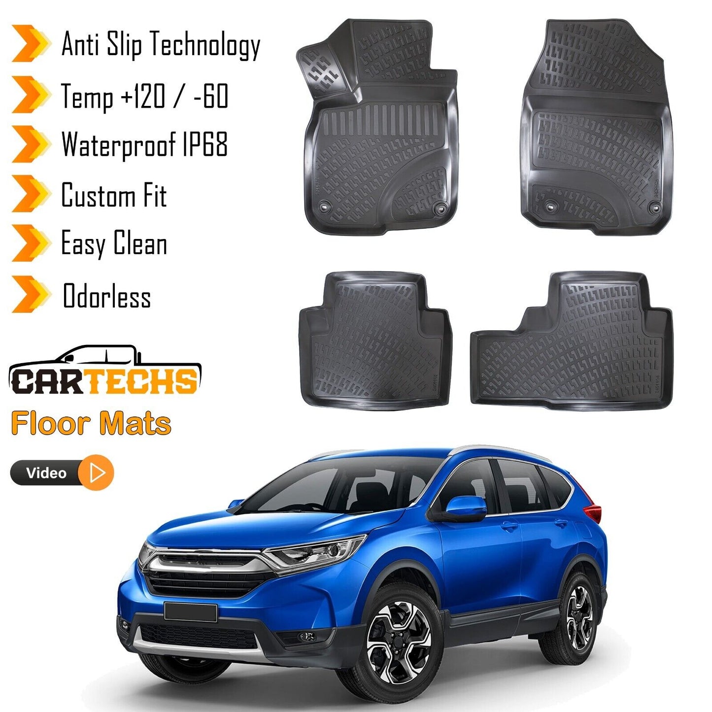 Floor Mats Liner Fits Honda CR-V 2018-2022 Waterproof 3D Molded All Weather 4Pcs