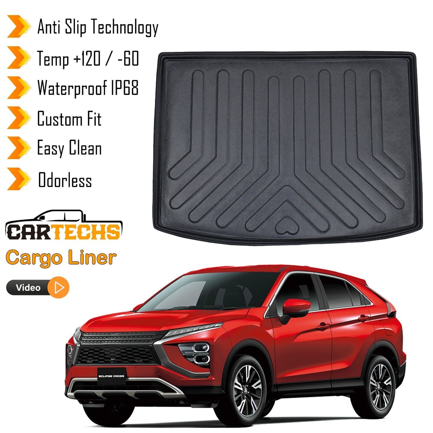 Cargo Liner Rear Trunk Floor Mat For Mitsubishi Eclipse Cross 2018-2024 3D Black