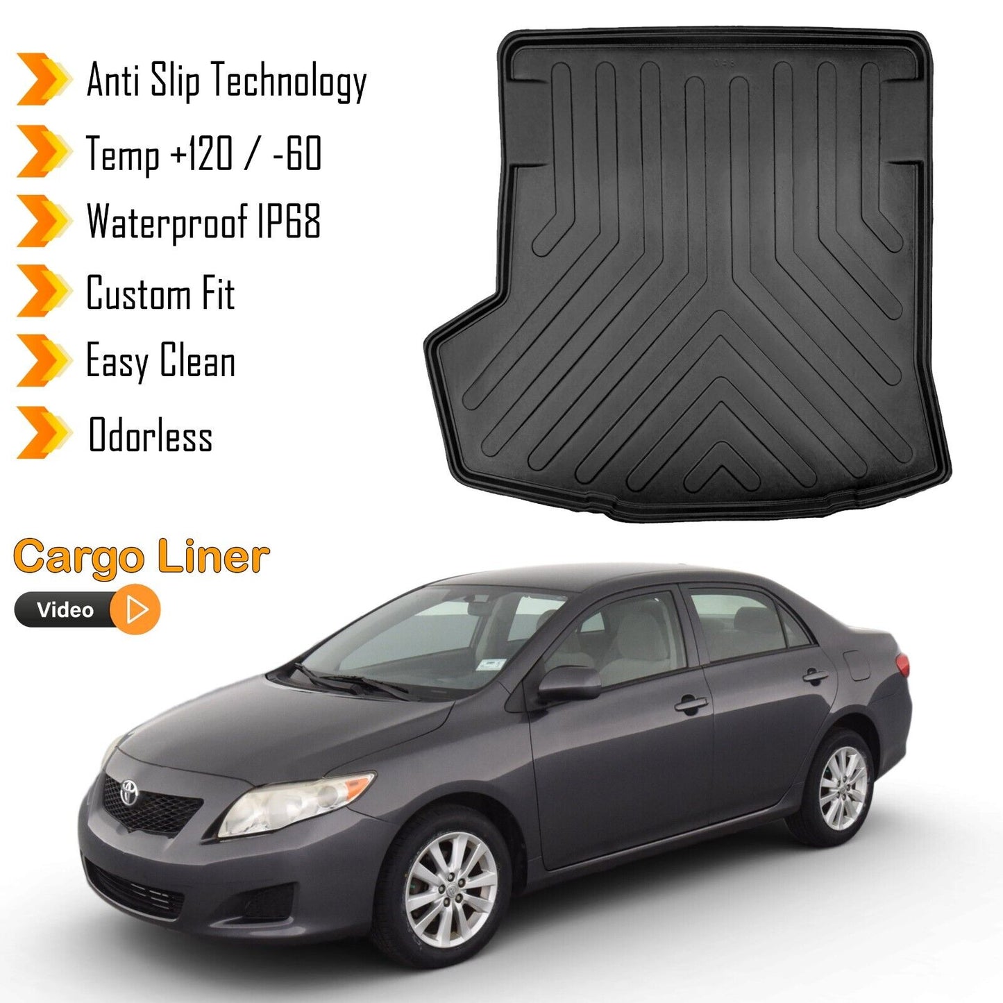 Cargo Liner Rear Trunk Floor Mat Fits Toyota Corolla 2006-2012 Boot Tray Black