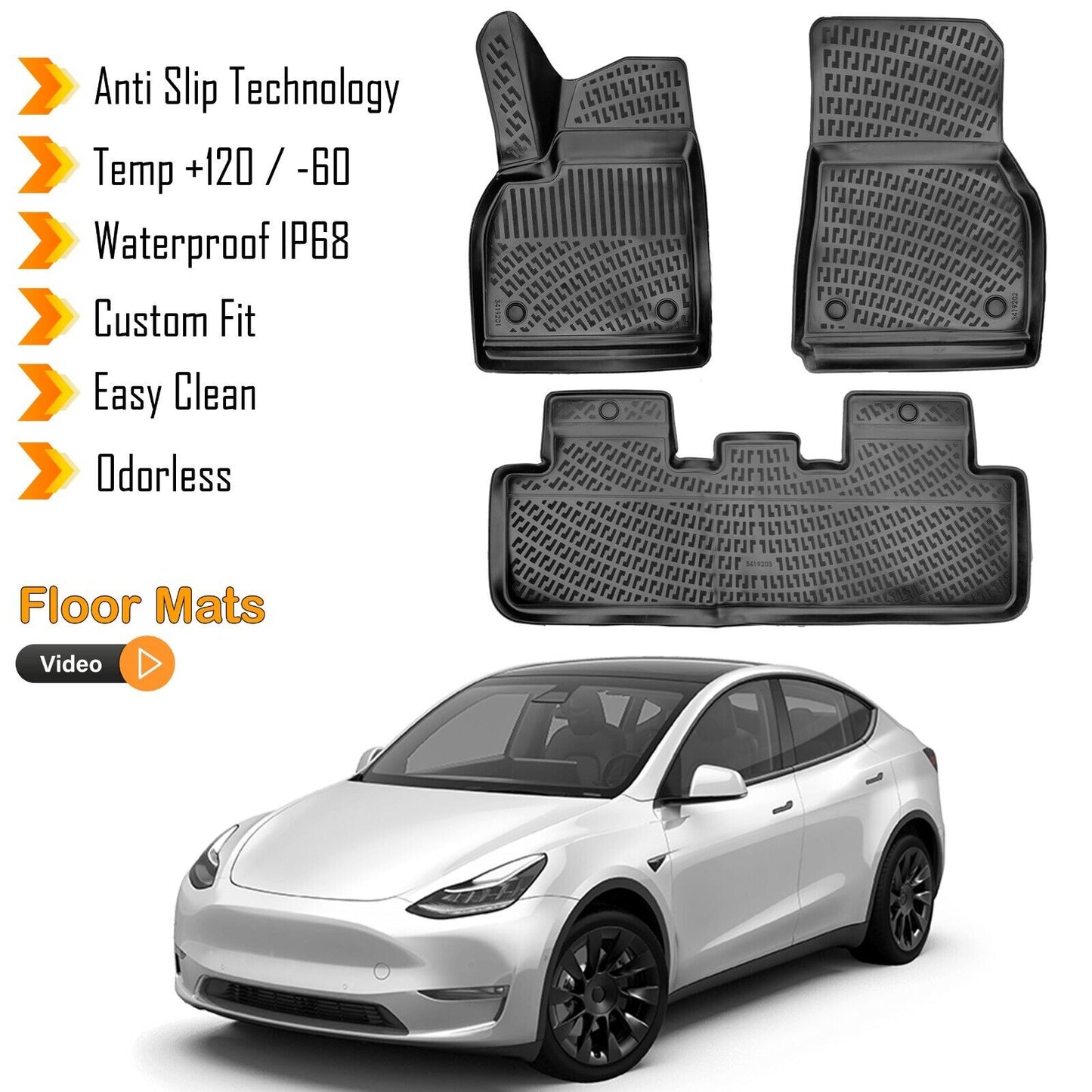 Floor Mats Liner Fits Tesla Model Y 2020-2024 3D Molded Waterproof All Weather
