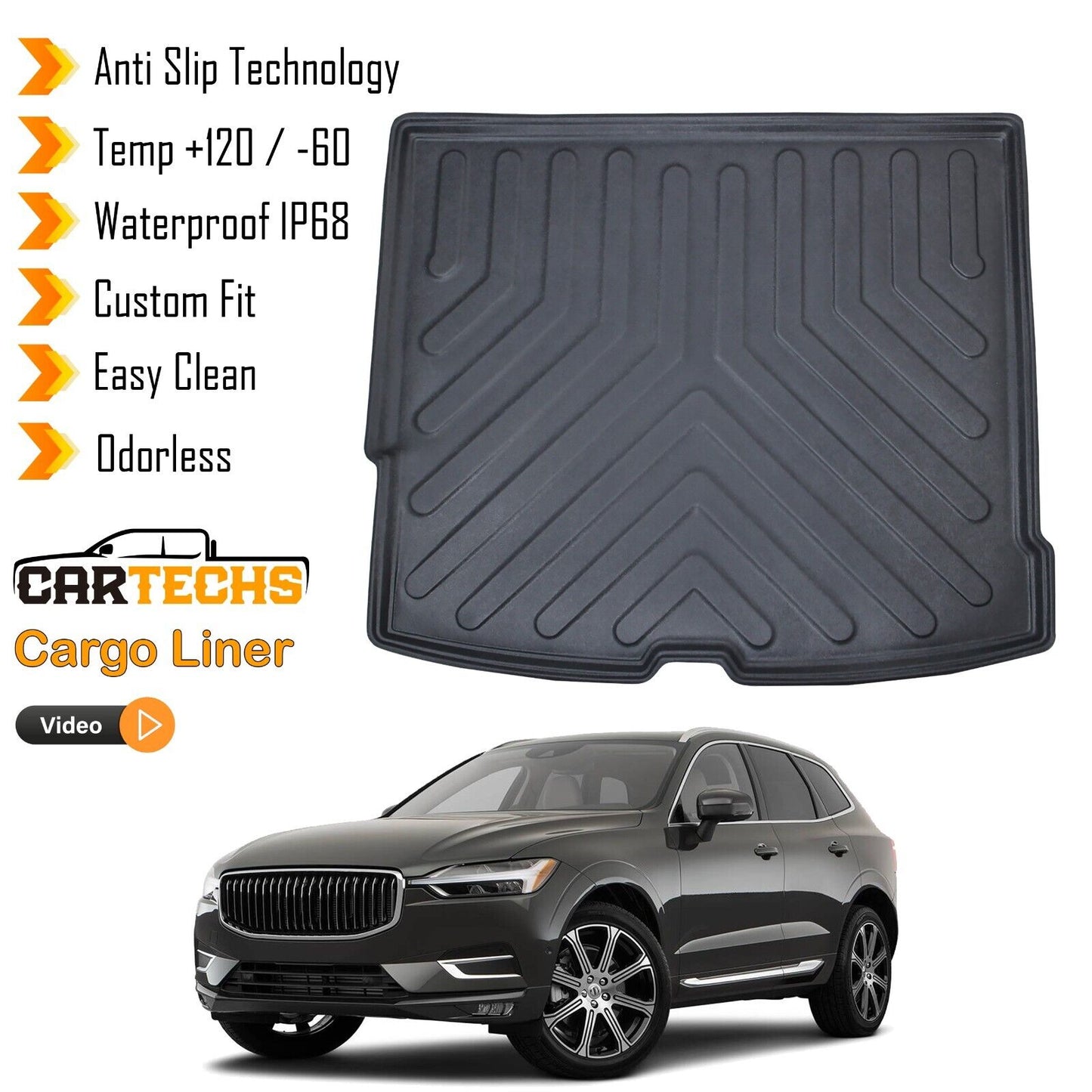 Cargo Liner Rear Trunk Floor Mat Fits Volvo XC60 2018-2023 3D Boot Tray Black