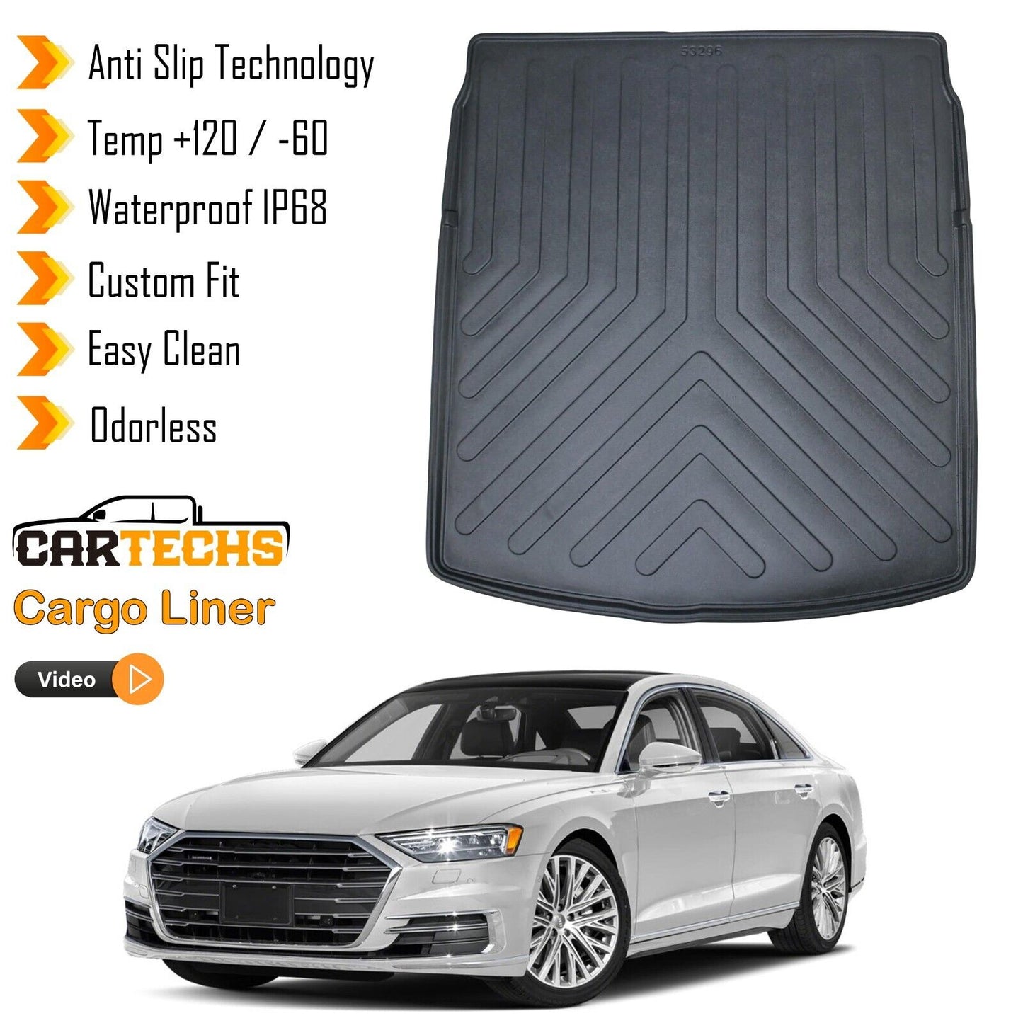 Cargo Liner Rear Trunk Floor Mat Fits Audi A7 2019-2024 3D Boot Tray Black