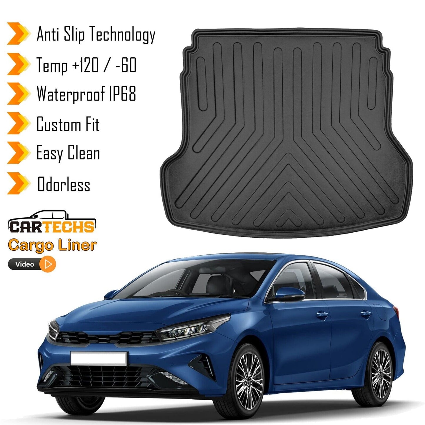Cargo Liner Rear Trunk Floor Mat Fits Kia Forte 2022-2024 3D Boot Tray Black