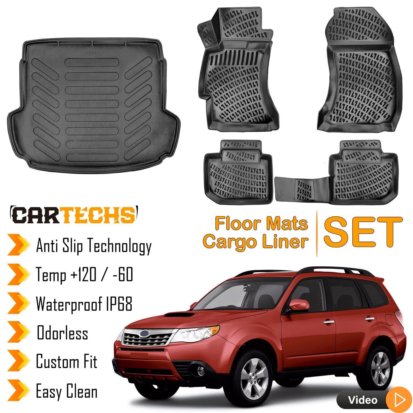 Floor Mats + Cargo Trunk Liner For Subaru Forester 2009-2013 3D Waterproof SET