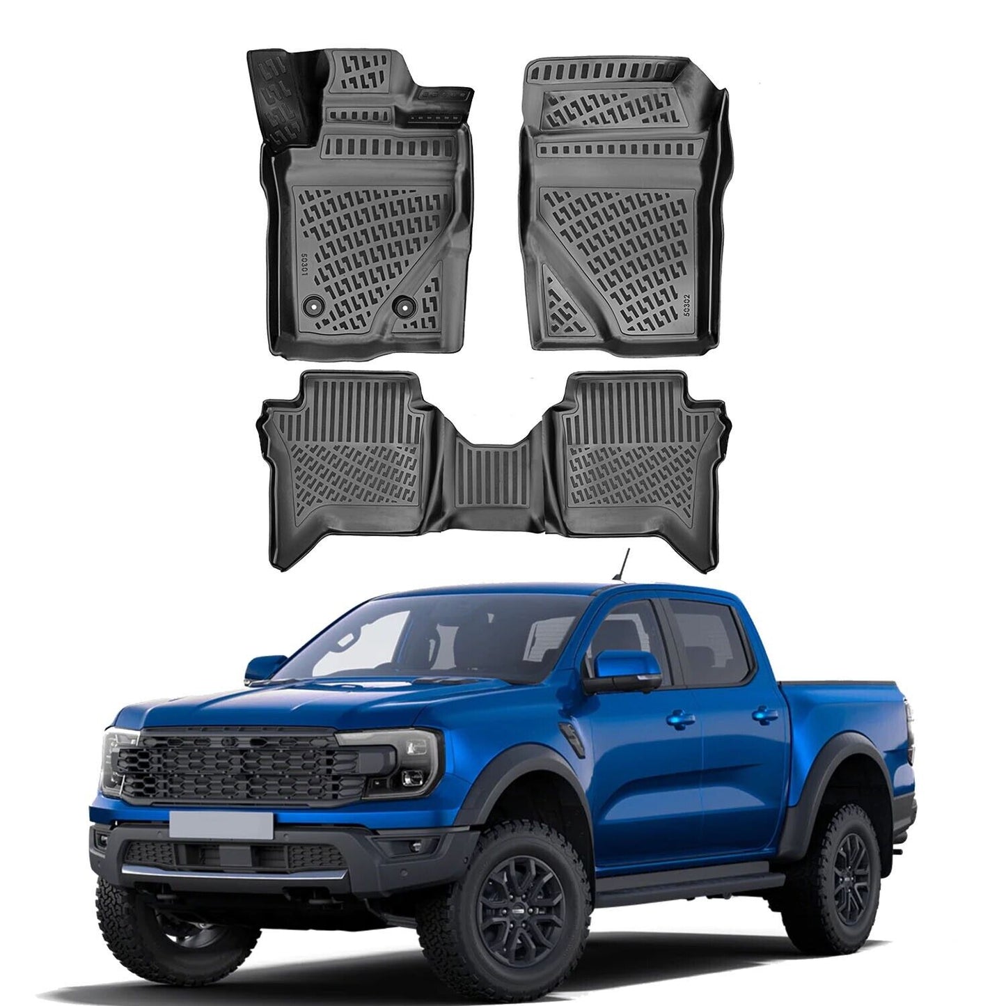 Floor Mats Liner Fits Ford Ranger 2023 All Weathers 3D Molded Black 4 Pcs