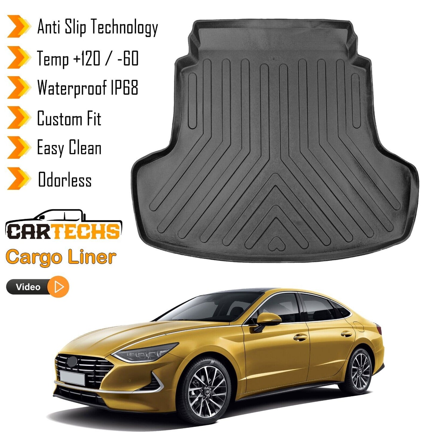 Cargo Liner Rear Trunk Floor Mat Fits Hyundai Sonata 2020-2023 Boot Tray Black