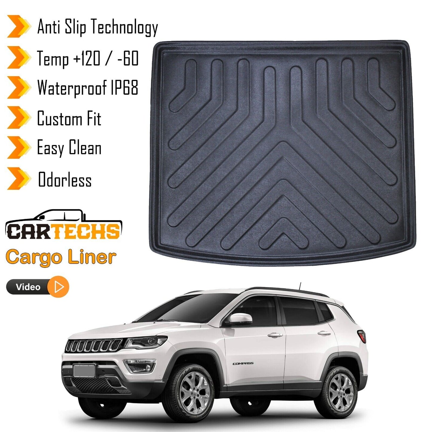 Cargo Liner Rear Trunk Floor Mat Fits Jeep Compass 2017-2023 3D Boot Tray Black
