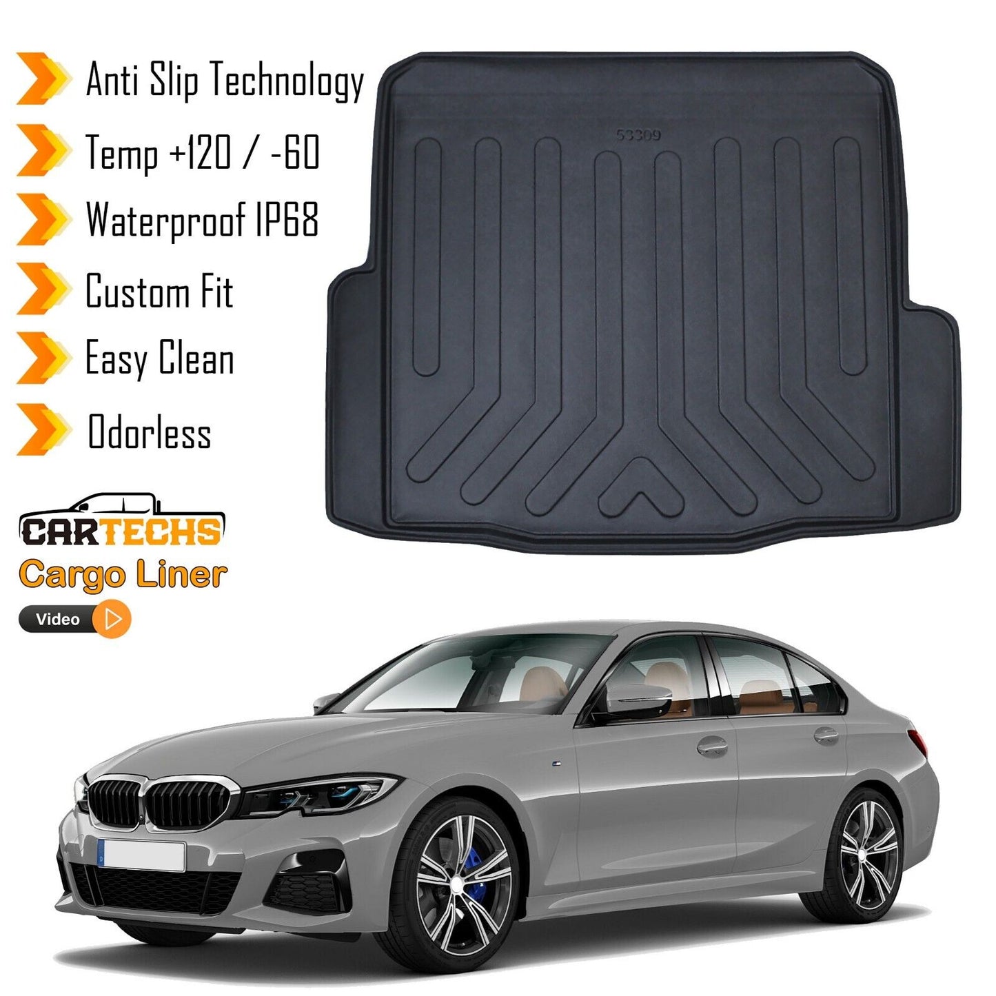 Cargo Liner Rear Trunk Floor Mat Fits BMW 3 Series G20 2019-2024 Boot Tray Black