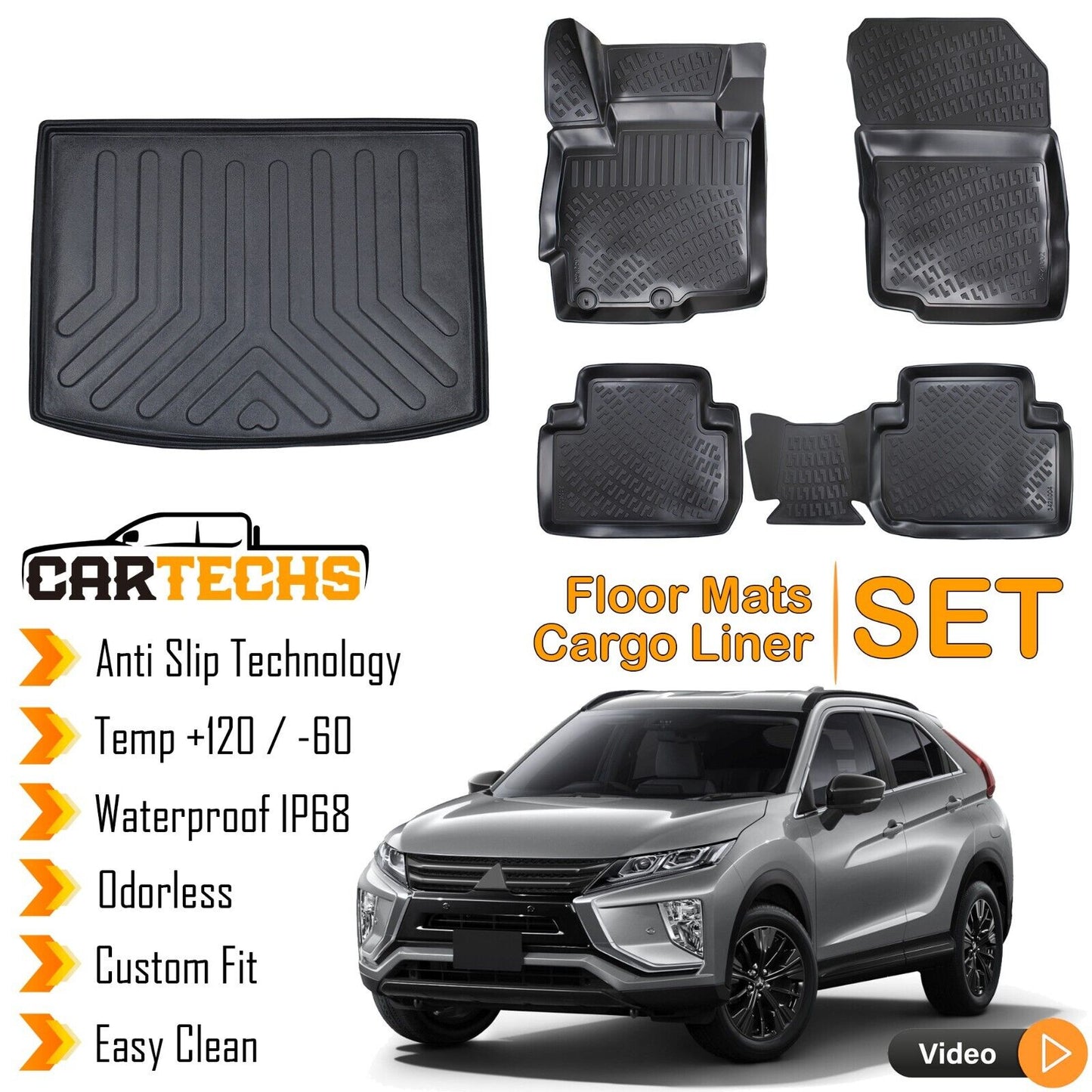 Floor Mats + Cargo Trunk Liner Fits Mitsubishi Eclipse Cross 2018-2022 3D SET 5x