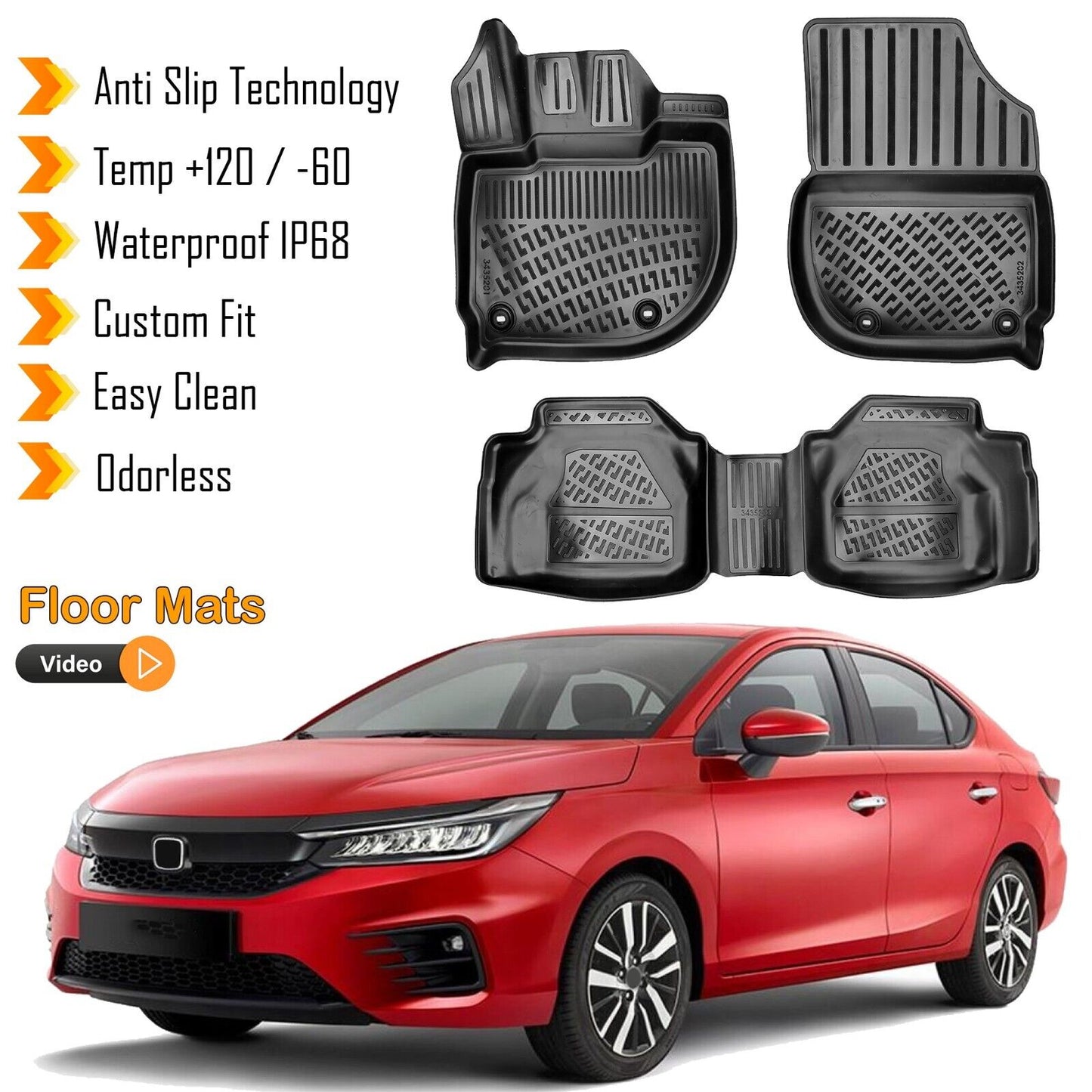 Floor Mats Liner Fits Honda City 2021-2024 Waterproof 3D Molded All Weather 4x