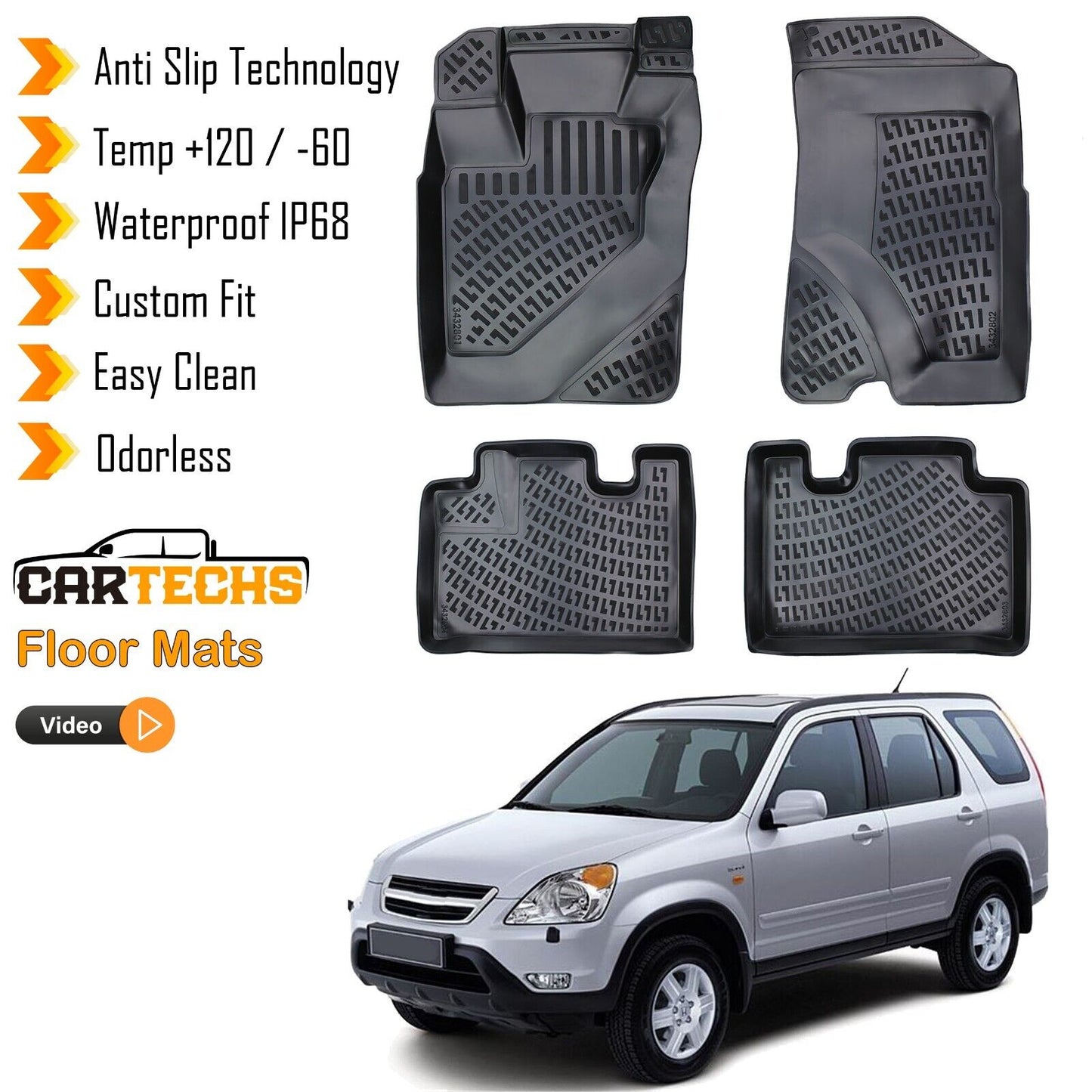 Floor Mats Liner Fits Honda CR-V 2002-2006 Waterproof 3D Molded Black 4 Pcs