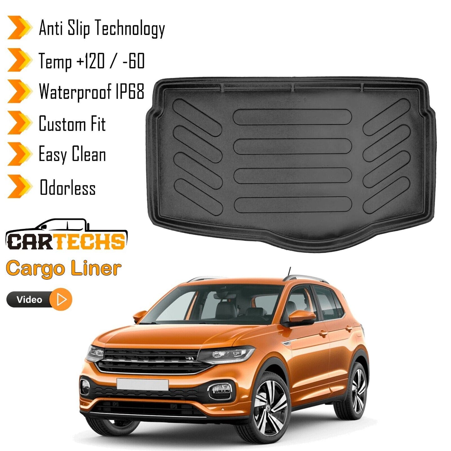 Cargo Liner Rear LOWER Trunk Floor Mat Fits Volkswagen T-Cross 2019-2024 Black