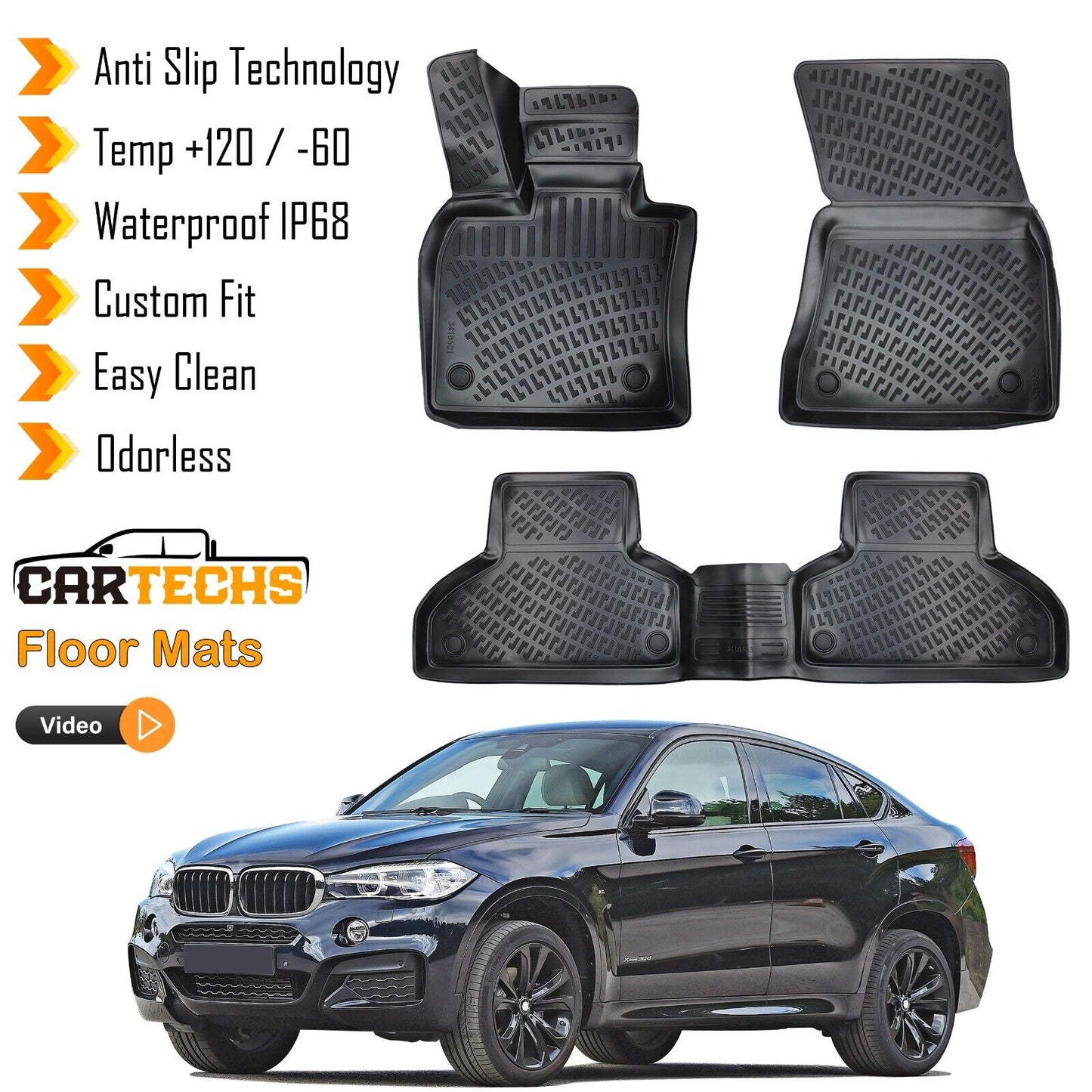 Floor Mats Liner Fits BMW X6 2015-2019 Waterproof 3D Molded All Weather Black 4x